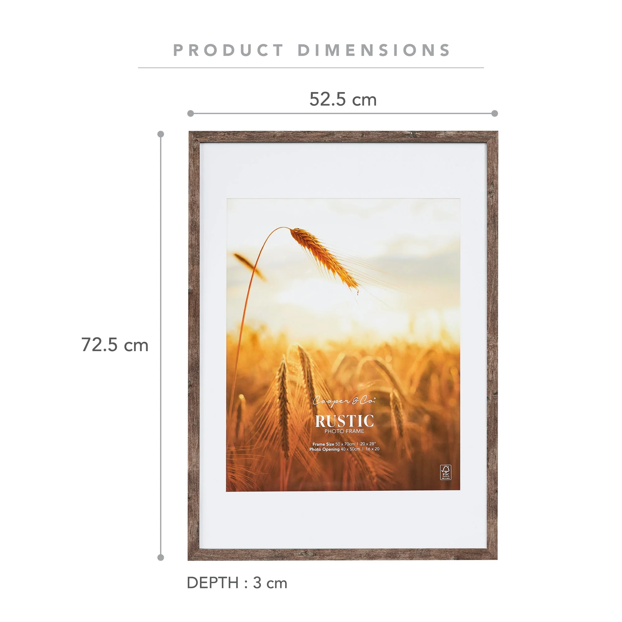 50x70cm Mat to 40x50cm Premium Rustic Wooden Photo Frame - Image 4