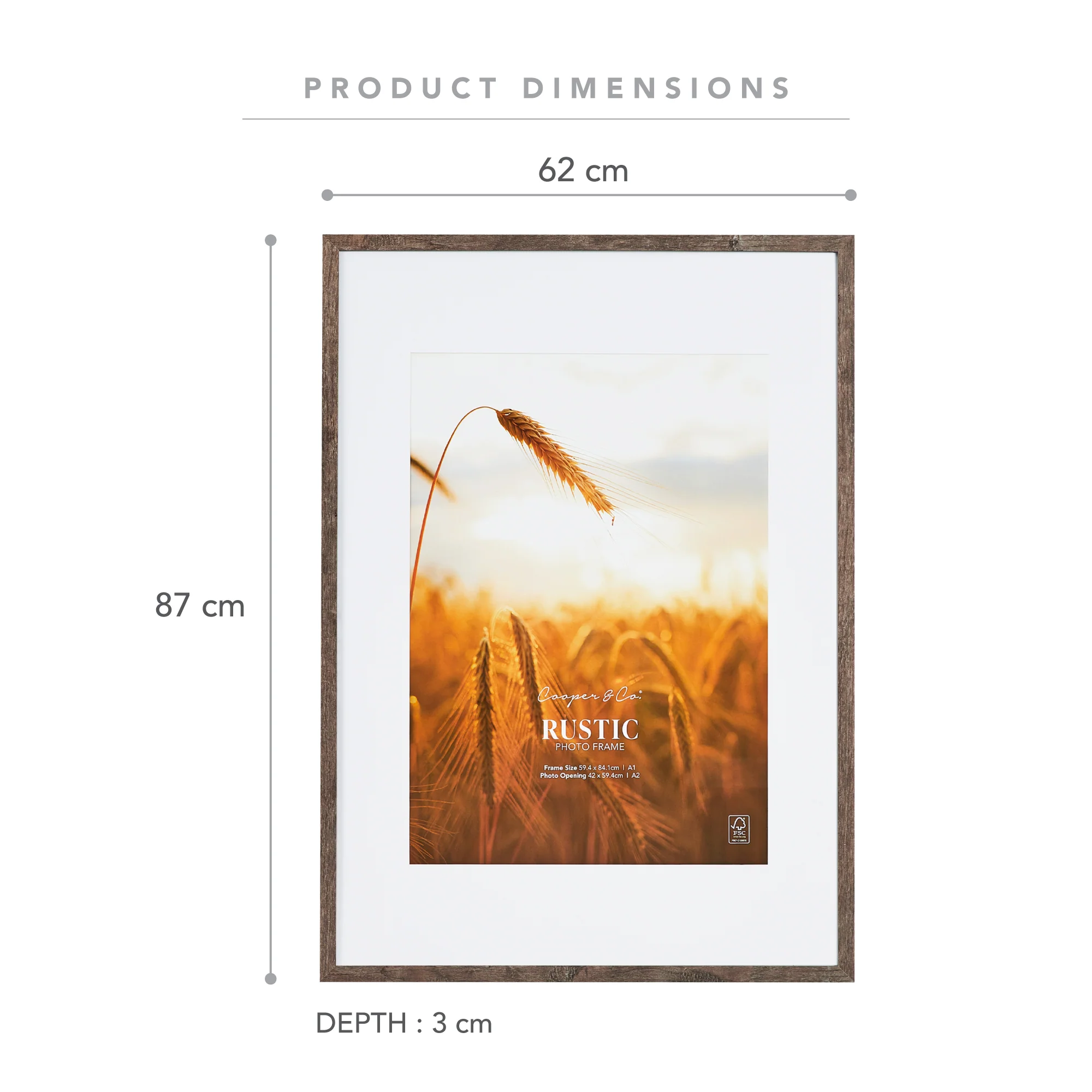 59.4x84.1cm Mat to 42x59.4cm Premium Rustic Wooden Photo Frame - Image 3