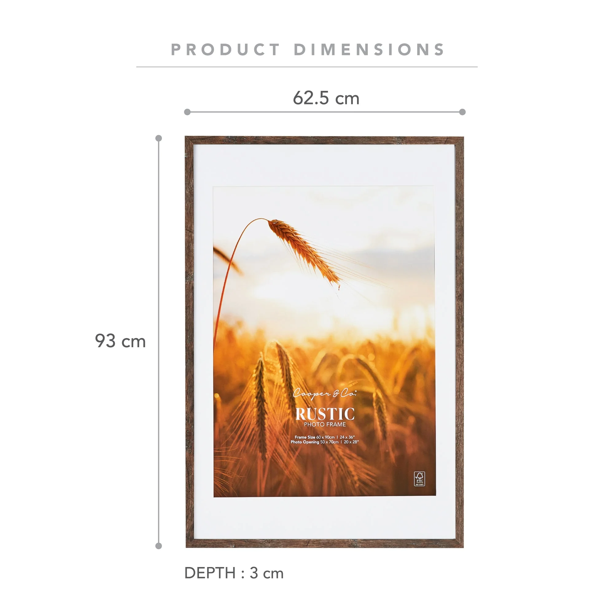 60x90cm Mat to 50x70cm Premium Rustic Wooden Photo Frame - Image 3