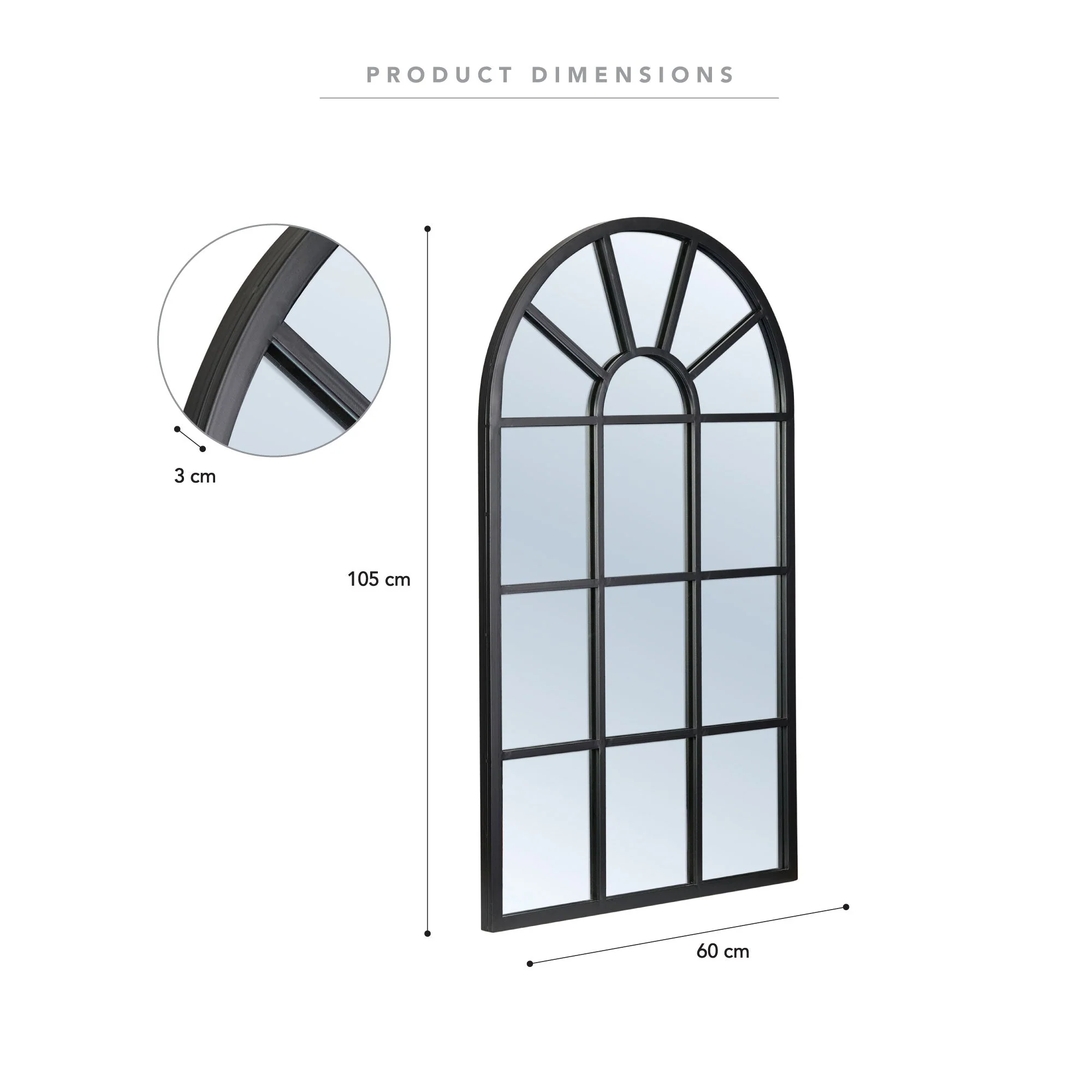 Abbey 105cm Arch Iron Indoor Outdoor Mirror Black - Image 3