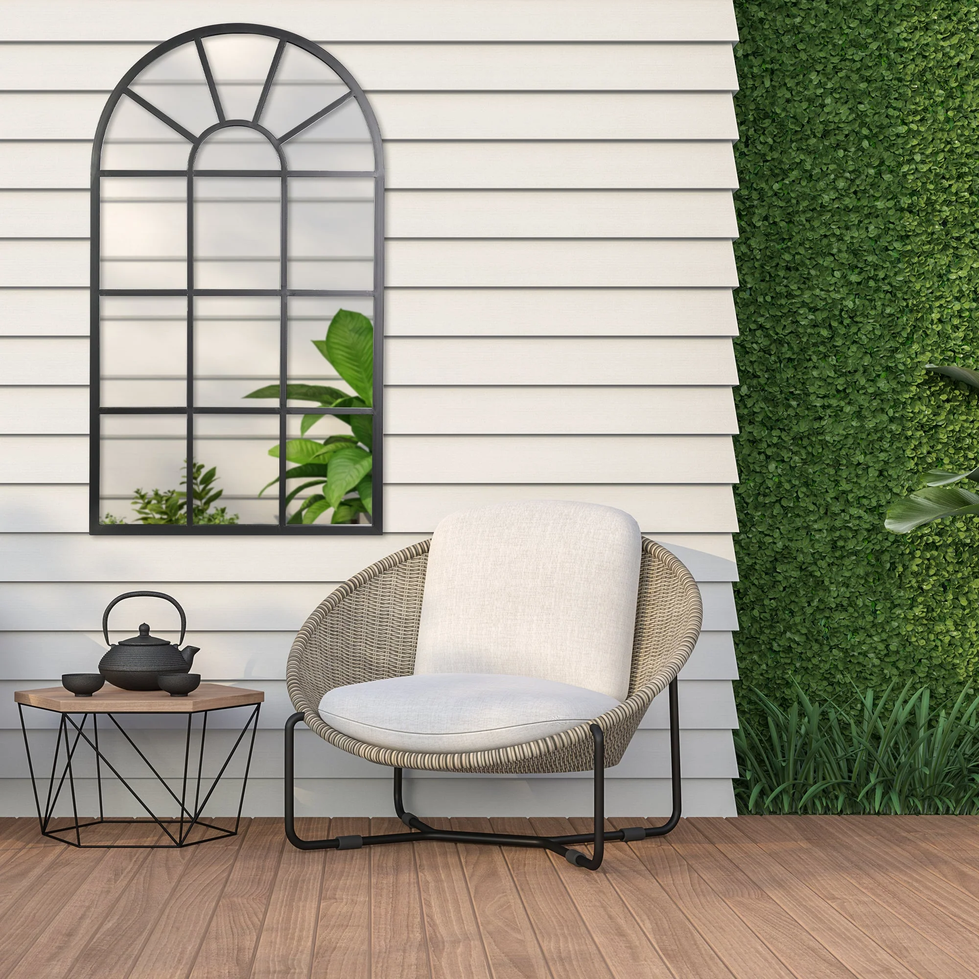 Abbey 105cm Arch Iron Indoor Outdoor Mirror Black - Image 4
