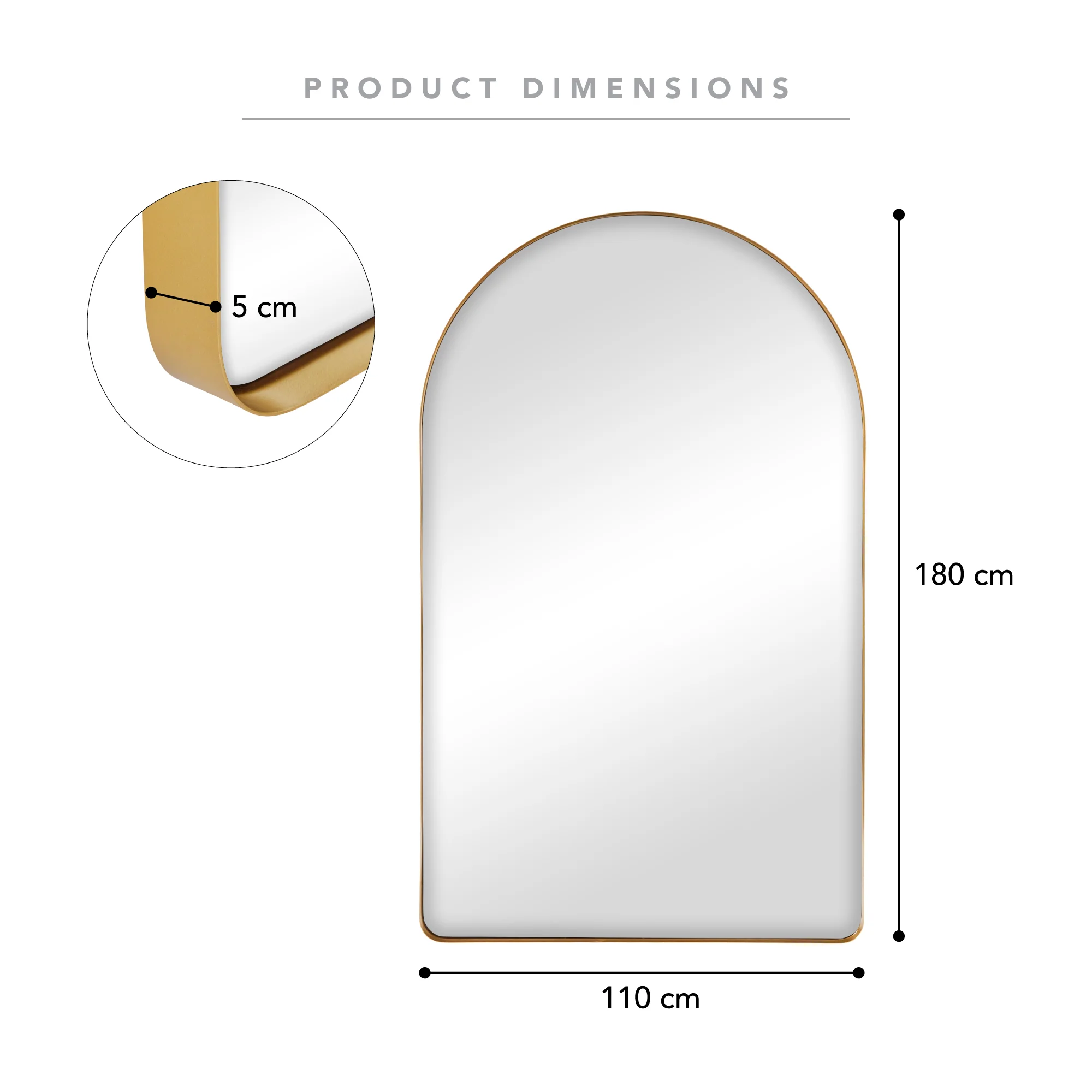 Arden 180cm Arch Mirror Gold - Image 3