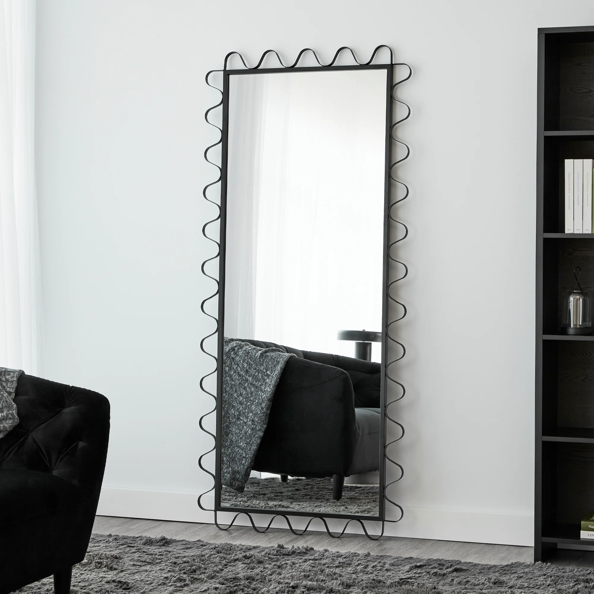 Aria Wavey 180cm Floor Length Mirror Black