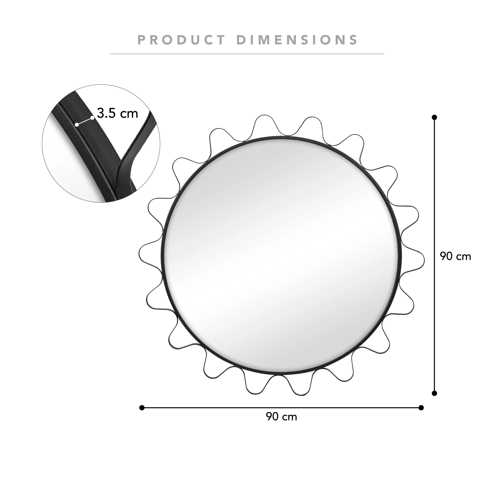 Aria Wavey 90cm Round Mirror Black - Image 3
