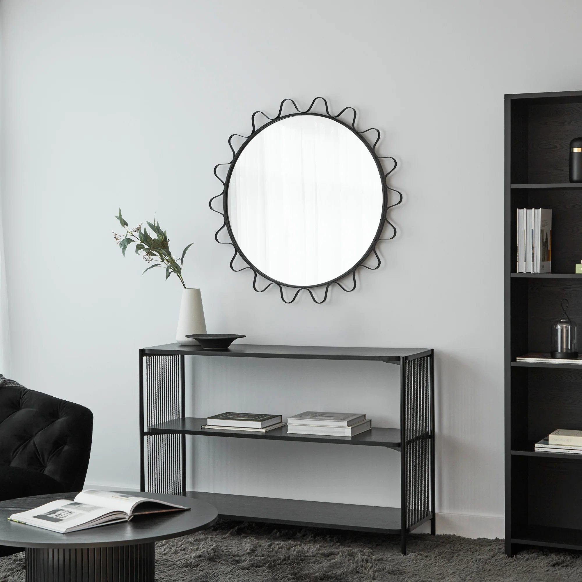 Aria Wavey 90cm Round Mirror Black - Image 5