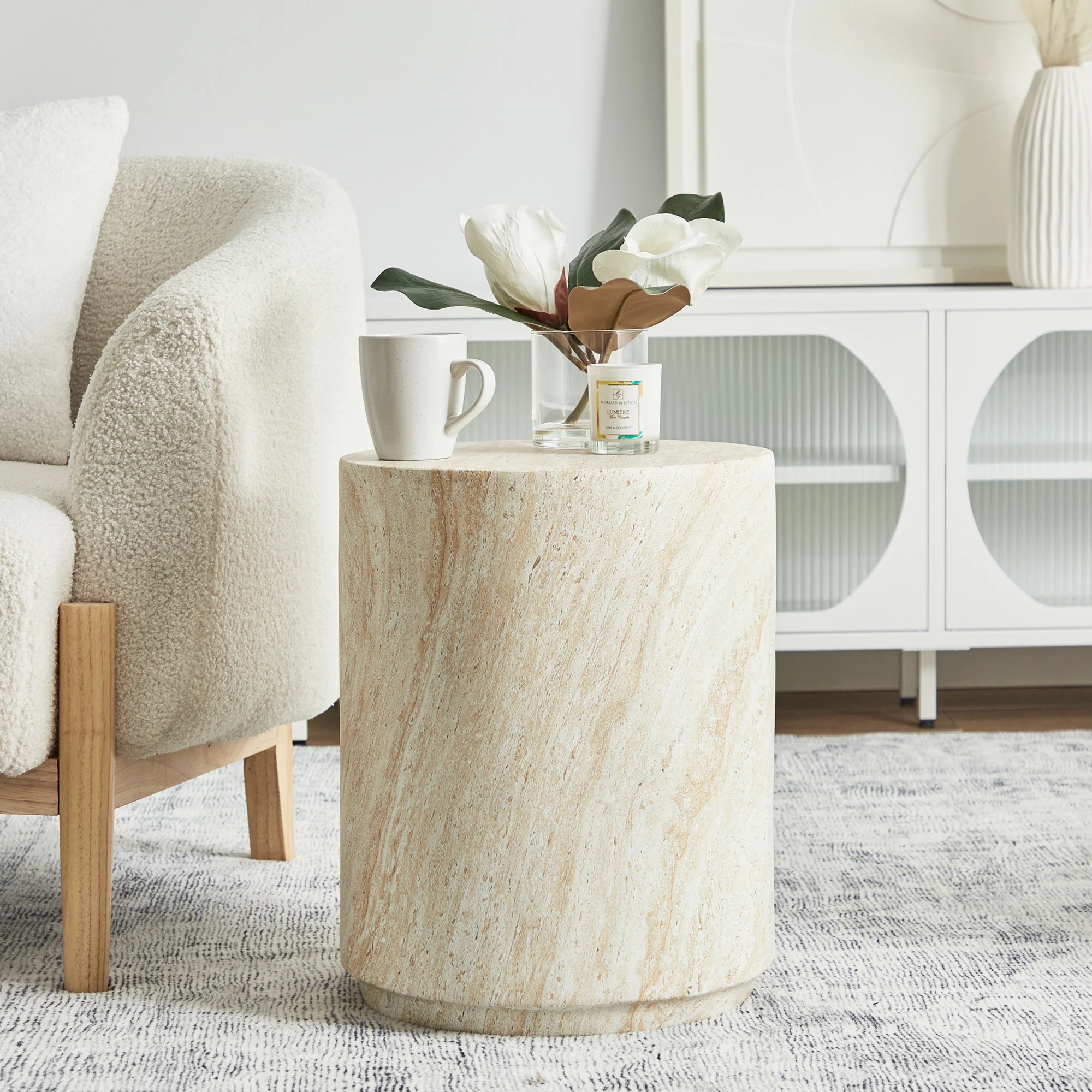 Astrid Side Table Travertine Look - Image 7