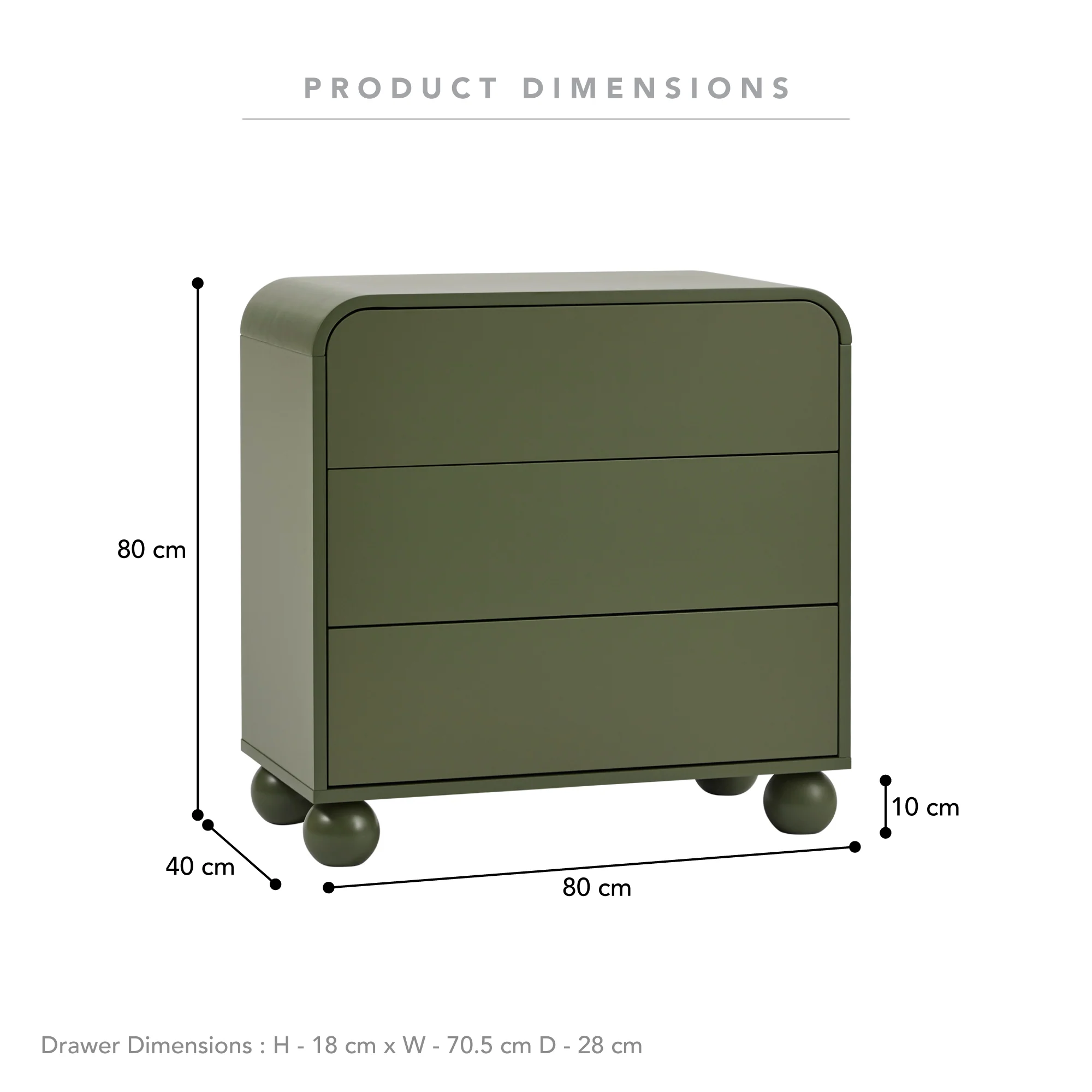 Baxter Chest of 3 Drawers Green - Image 3