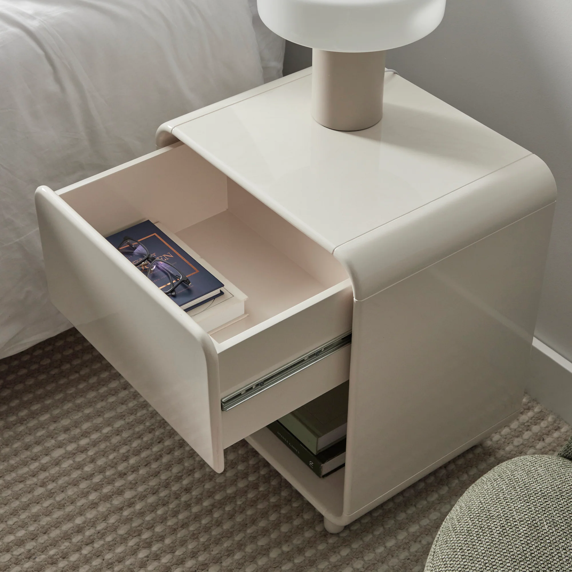 Charlie Gloss Bedside Table Cream - Image 6