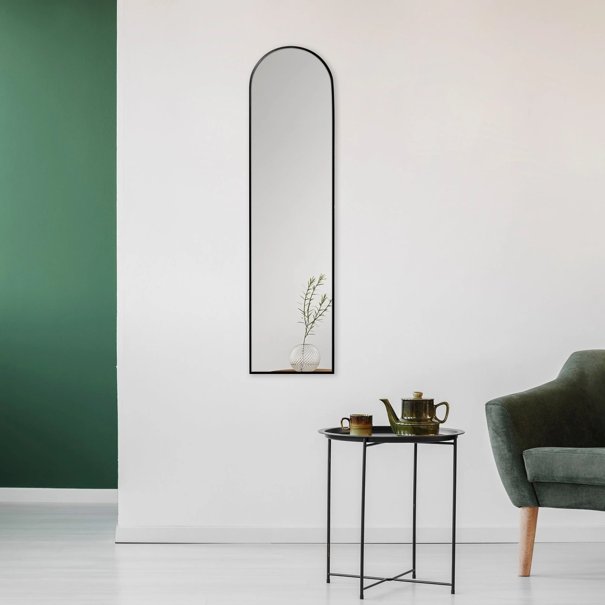 Cindy 120cm Arched Leaning Wall Mirror Black - Image 3