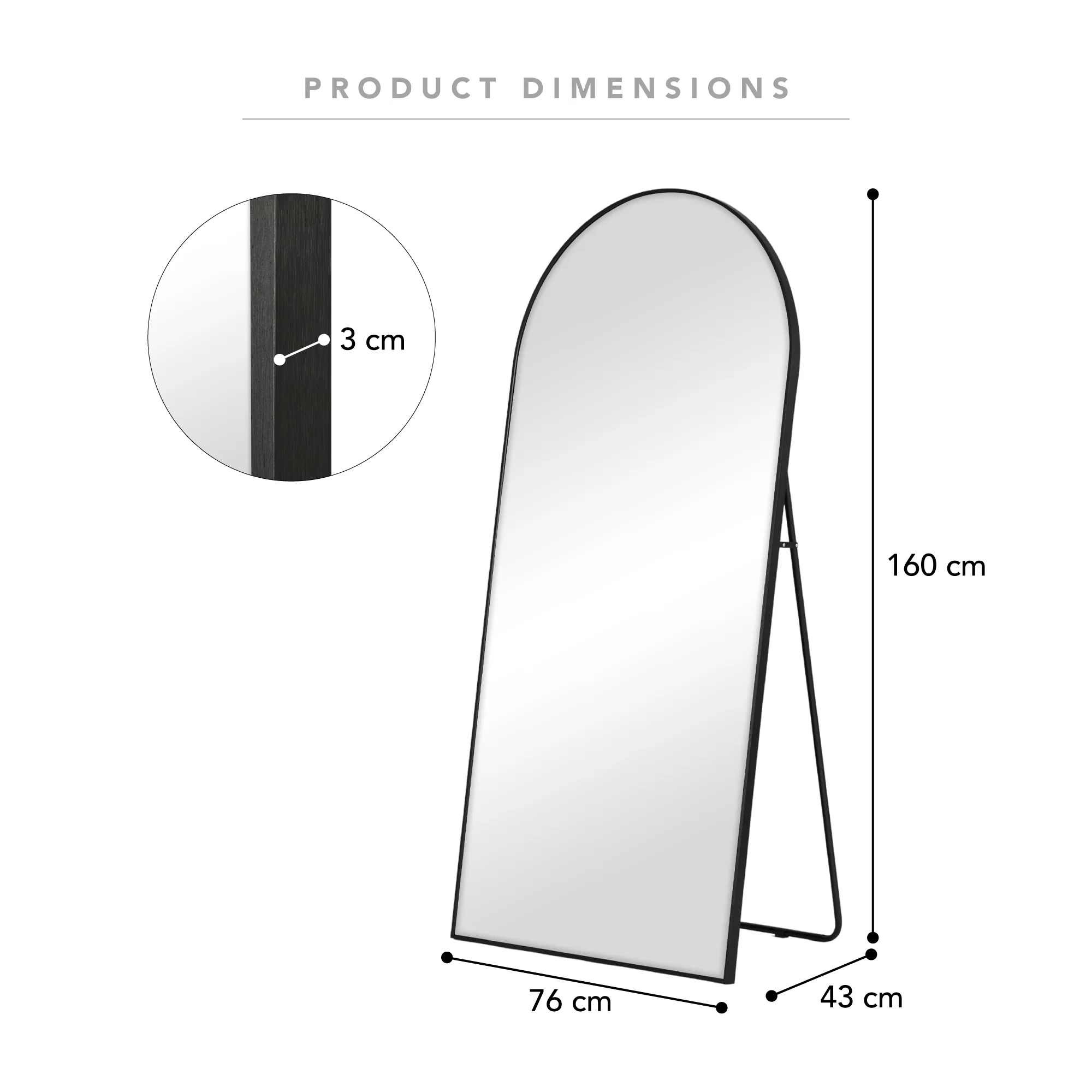 Cindy 160cm Arch Mirror Black - Image 3