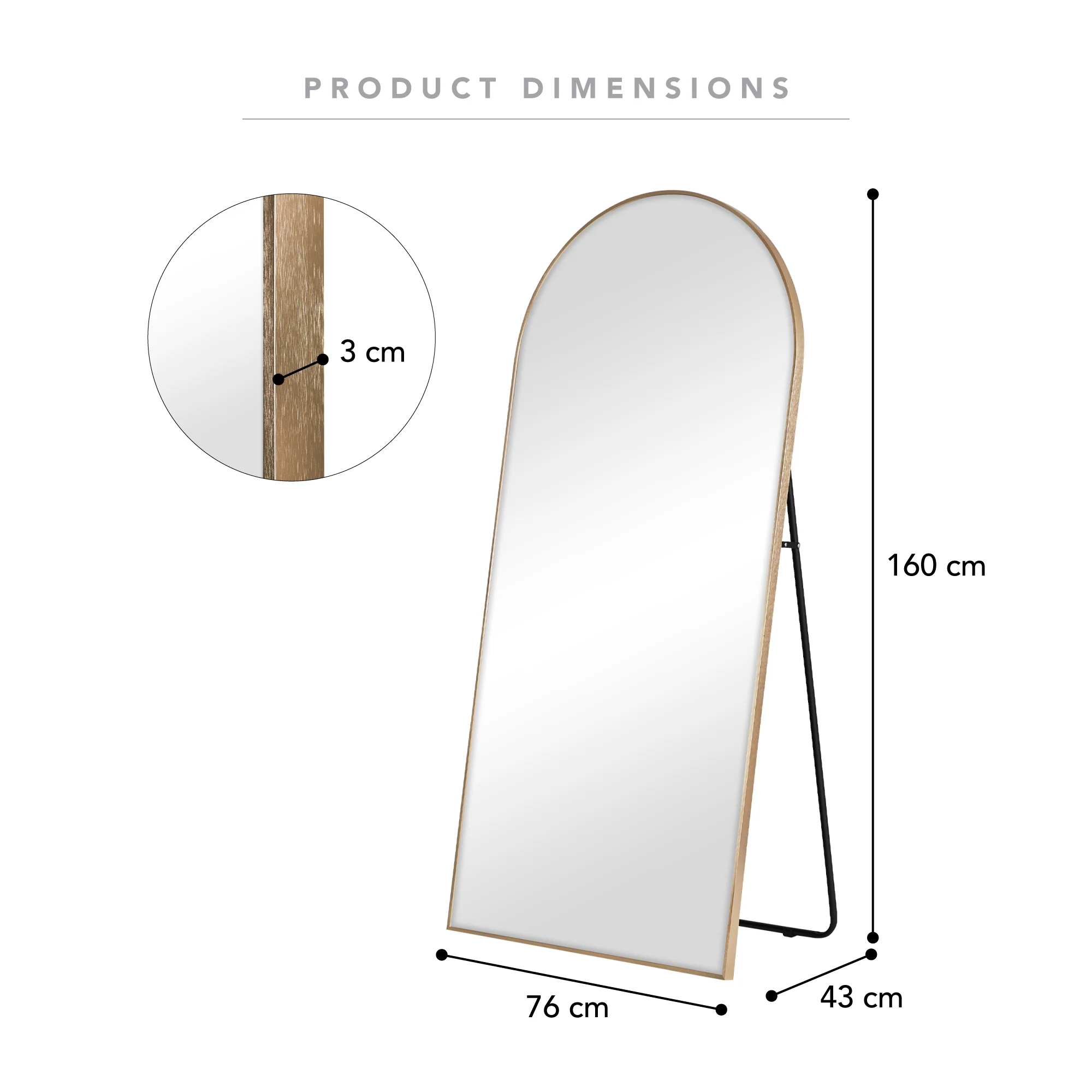 Cindy 160cm Arch Mirror Gold - Image 3
