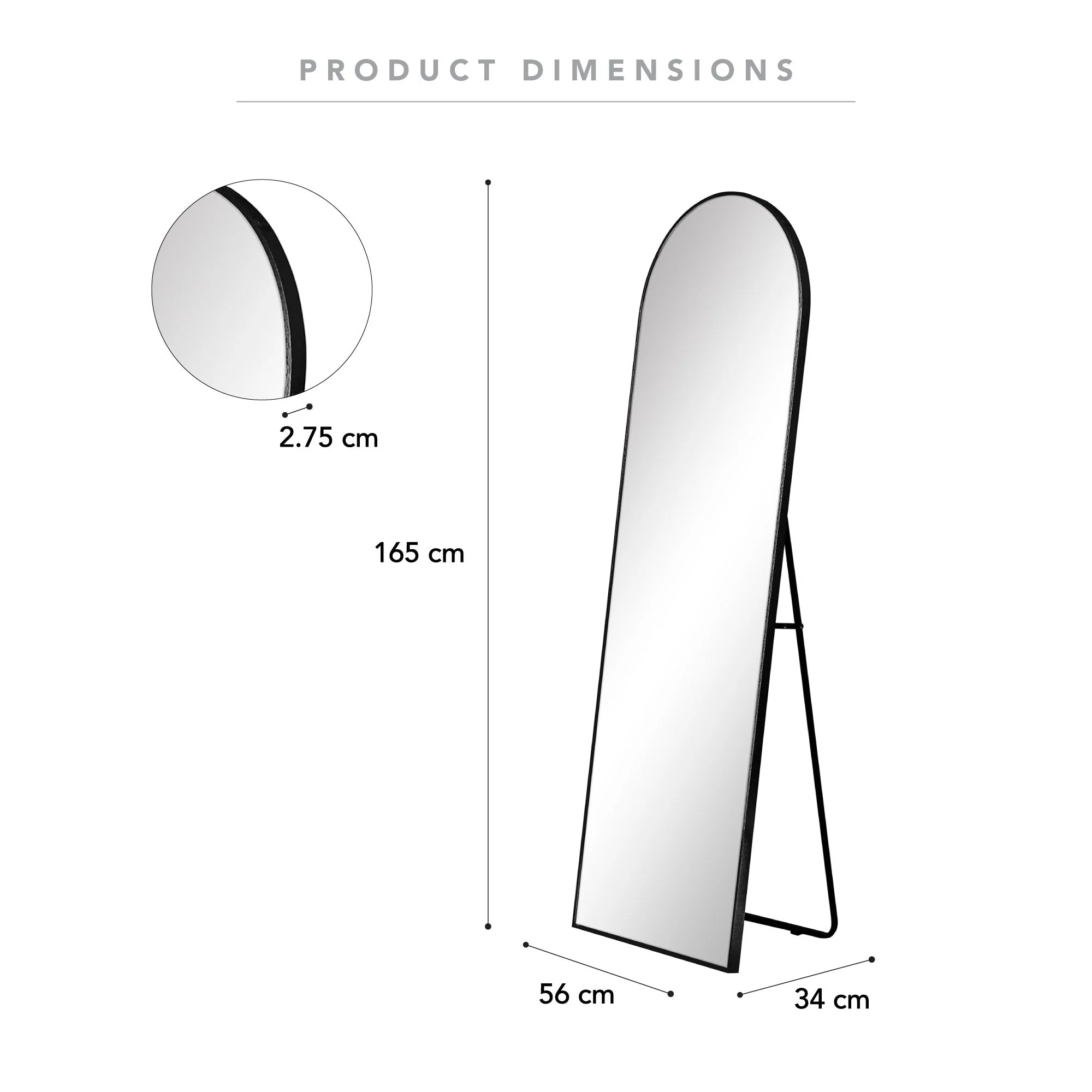 Cindy 165cm Arched Standing Full Length Mirror Black - Image 3