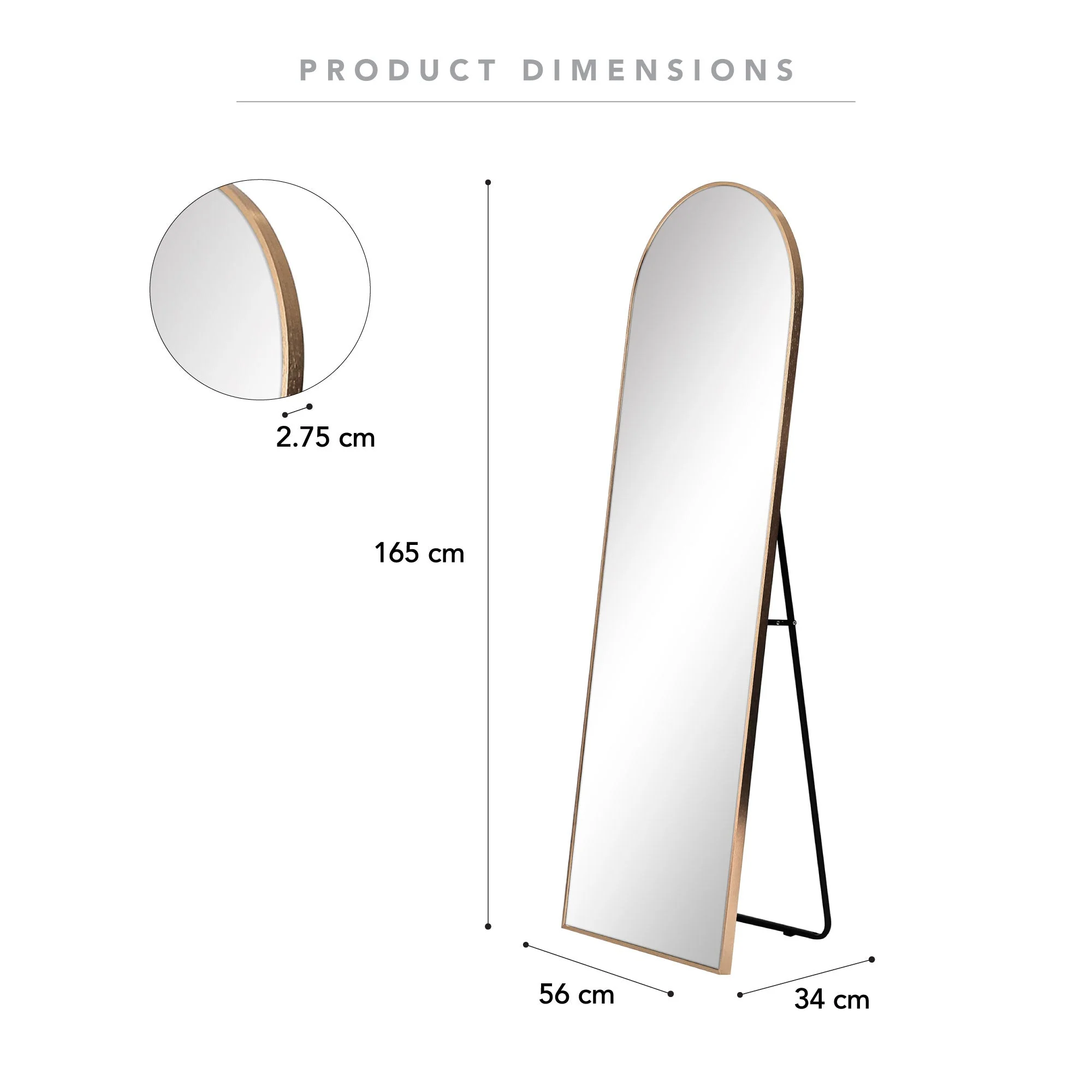 Cindy 165cm Arched Standing Full Length Mirror Gold - Image 3