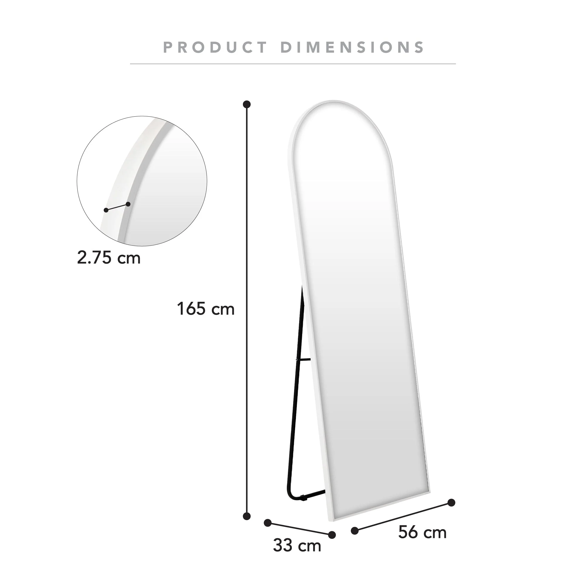 Cindy 165cm Arched Standing Full Length Mirror White - Image 3