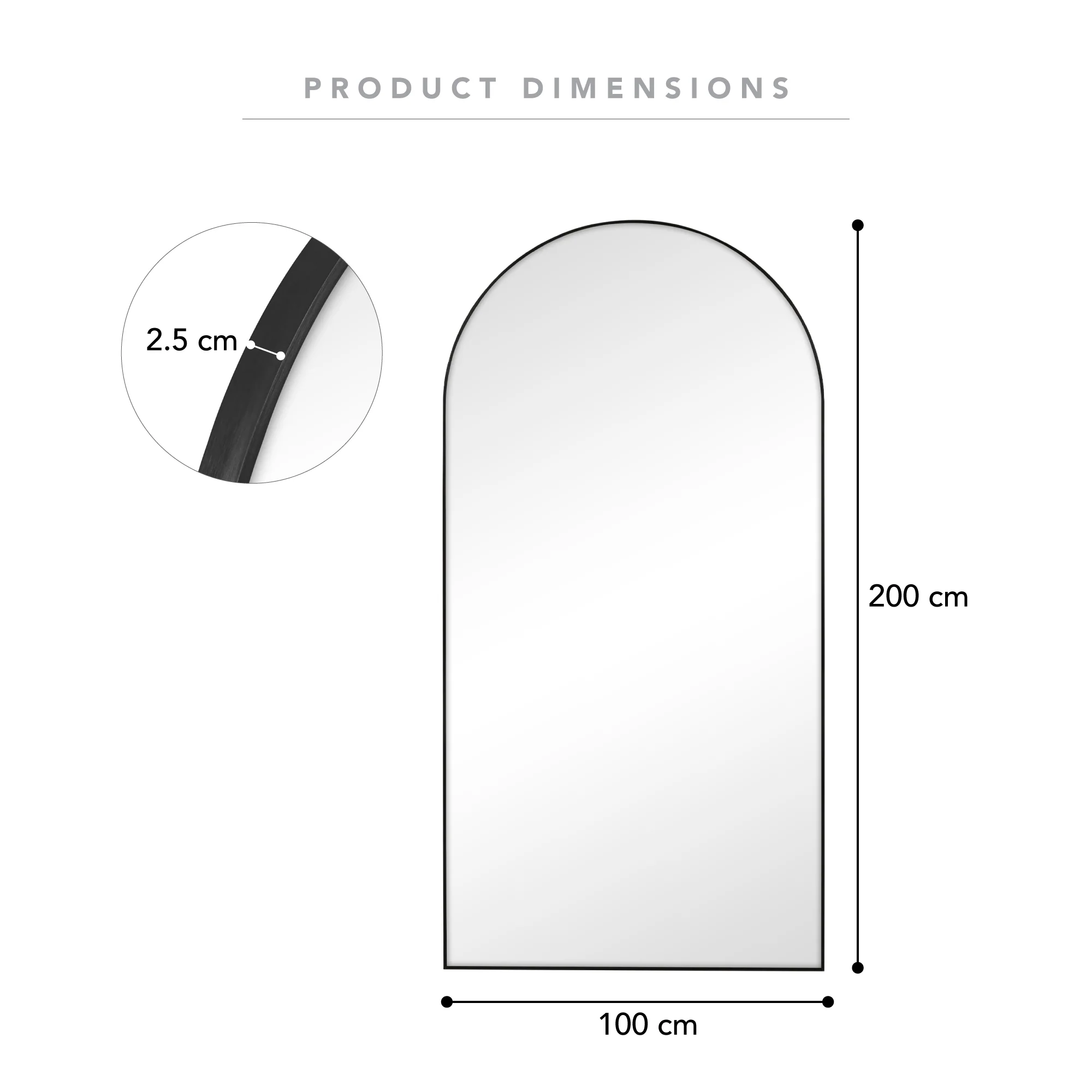 Cindy XXL 200cm Arch Mirror Black - Image 3