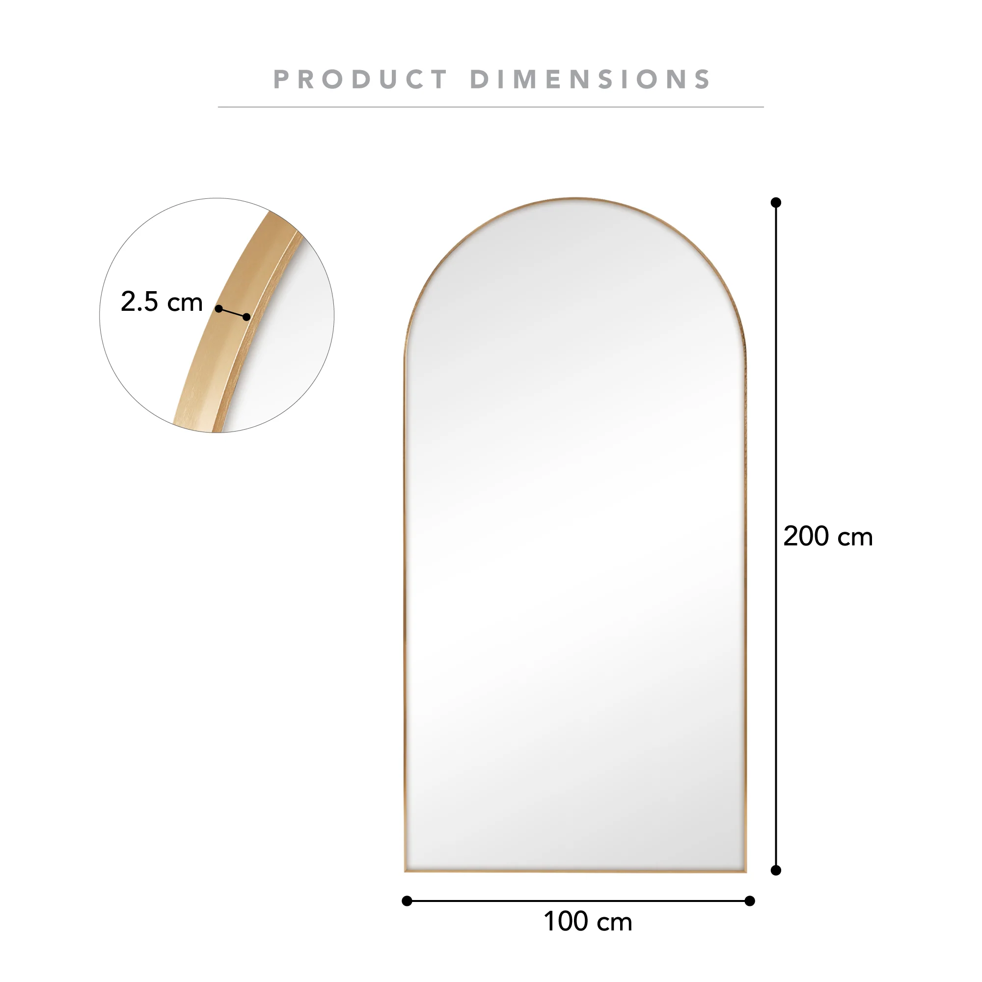Cindy XXL 200cm Arch Mirror Gold - Image 3