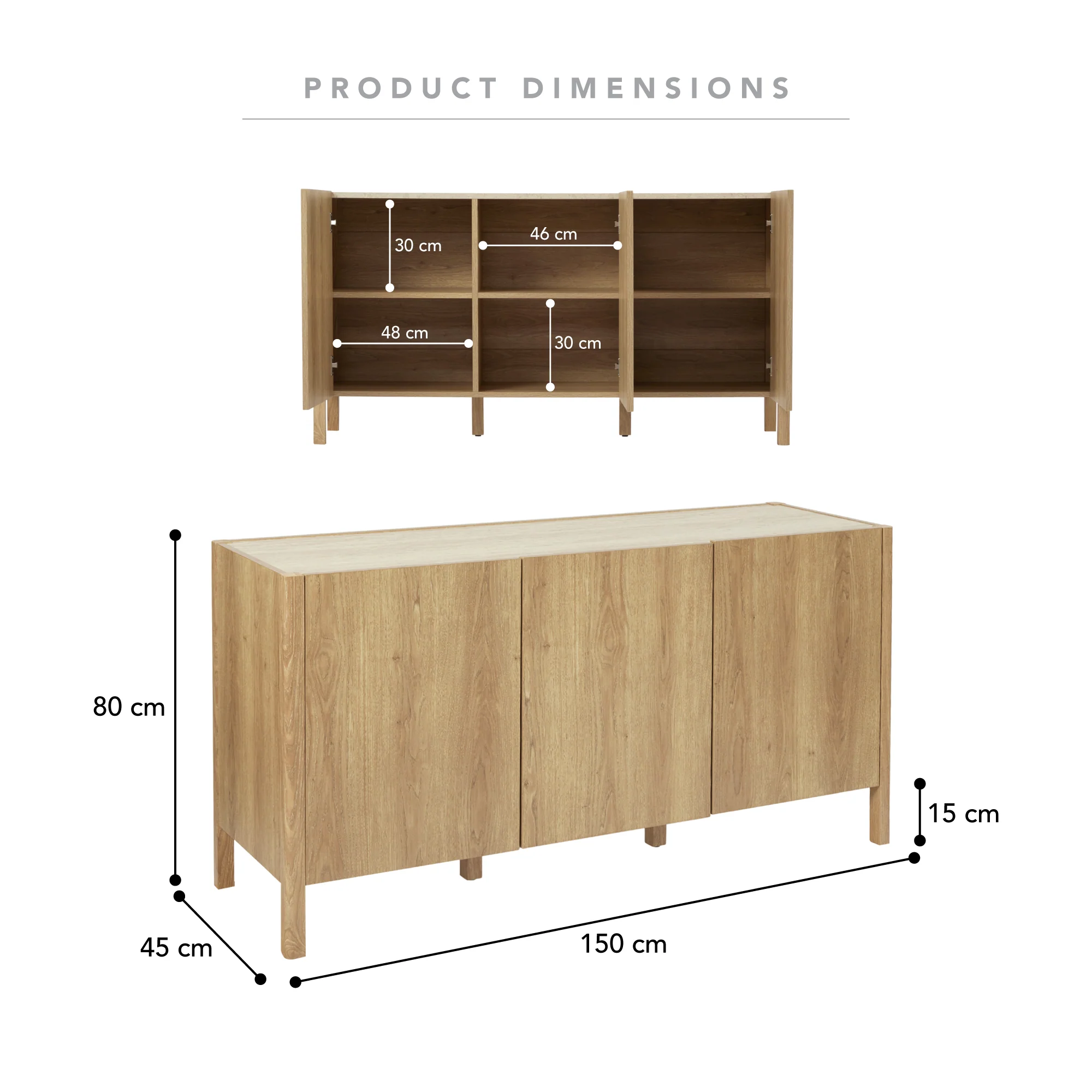 Clarke 3 Door Buffet Oak (150cm) - Image 3