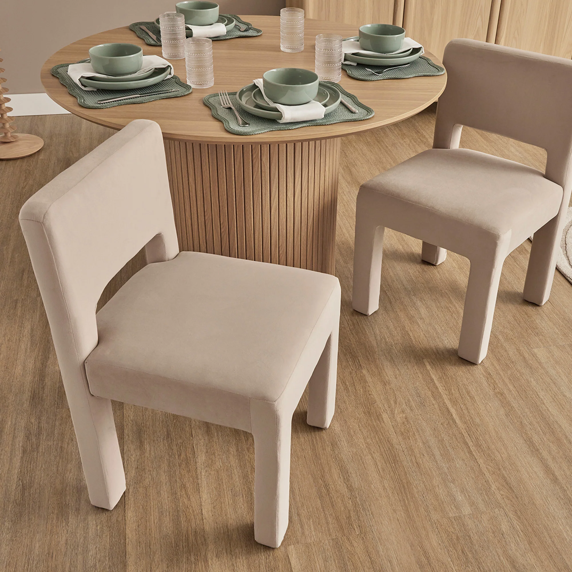 Claude Set of 2 Dining Chairs Beige Velvet - Image 8