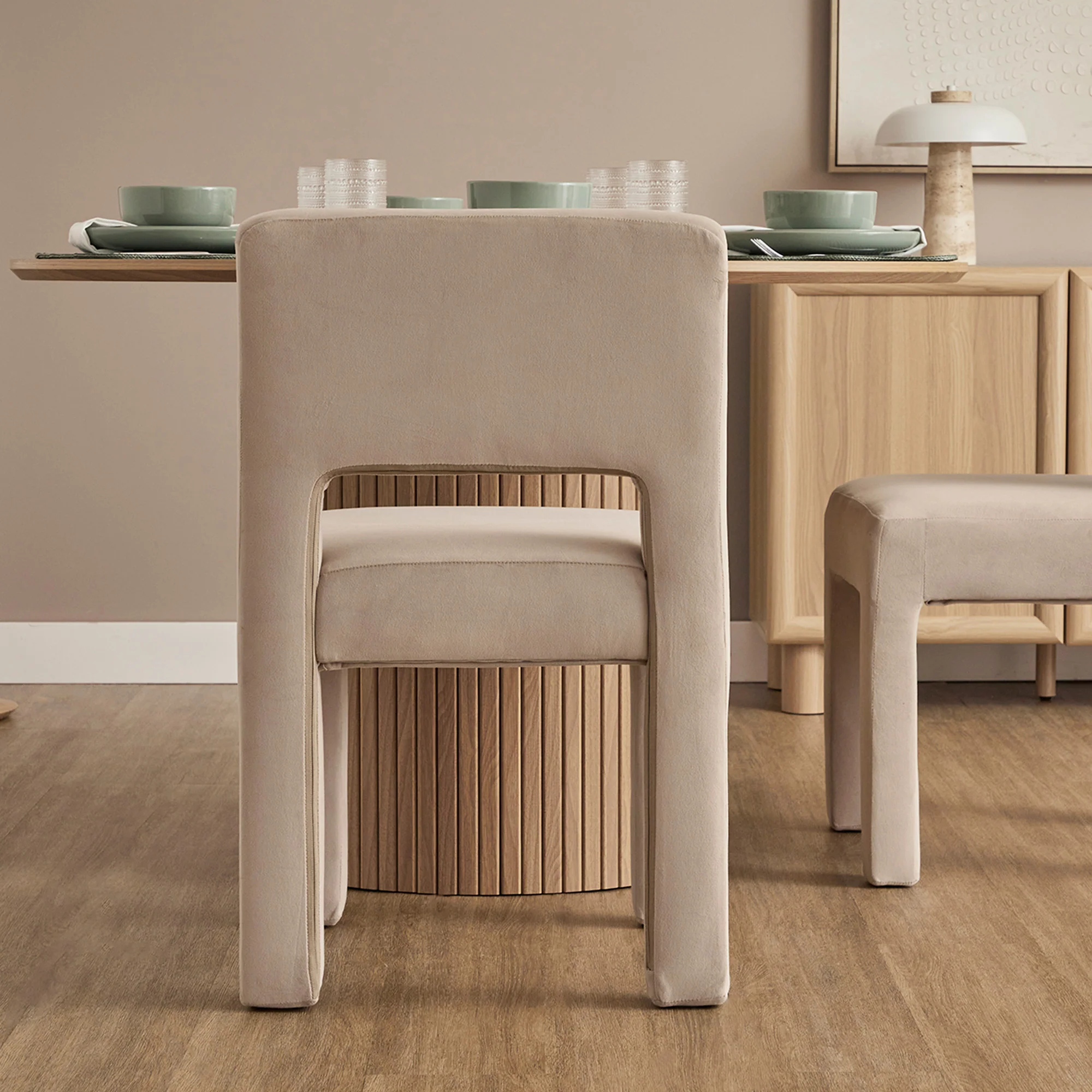 Claude Set of 2 Dining Chairs Beige Velvet - Image 9