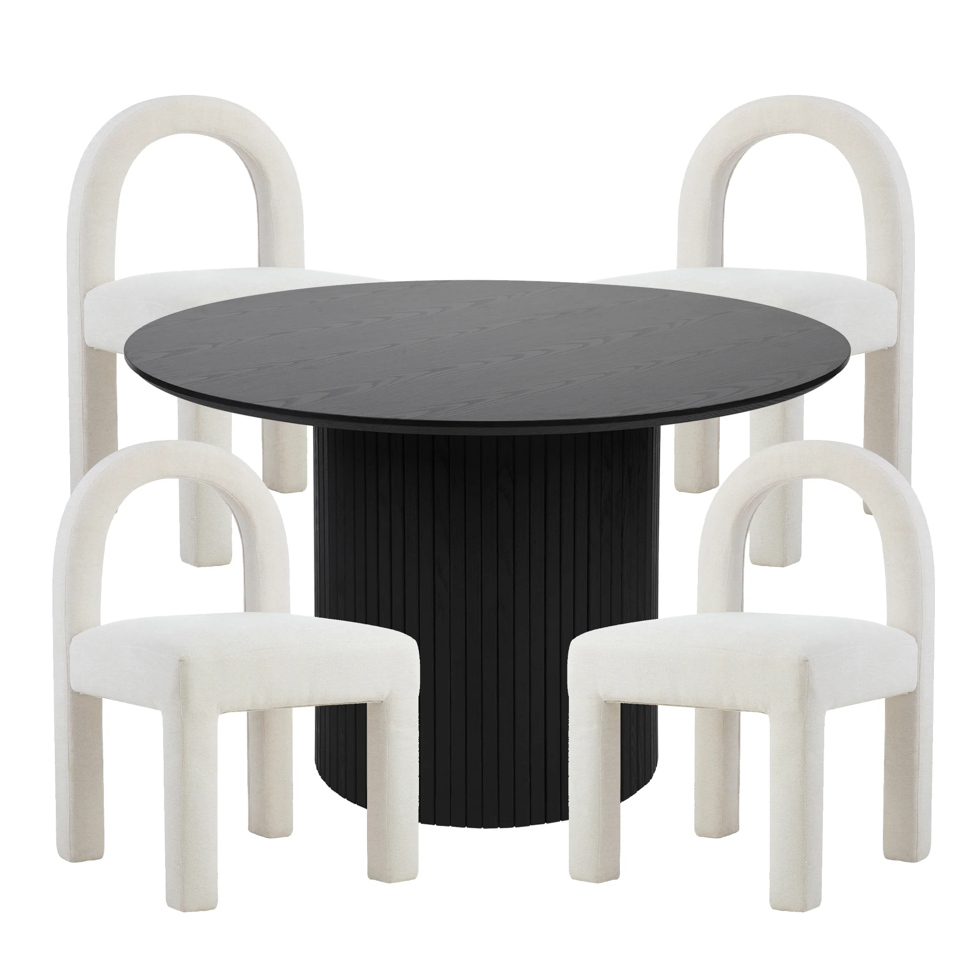 Cove Dining Table Black and Alexis Set of 4 Dining Chairs Cream Set