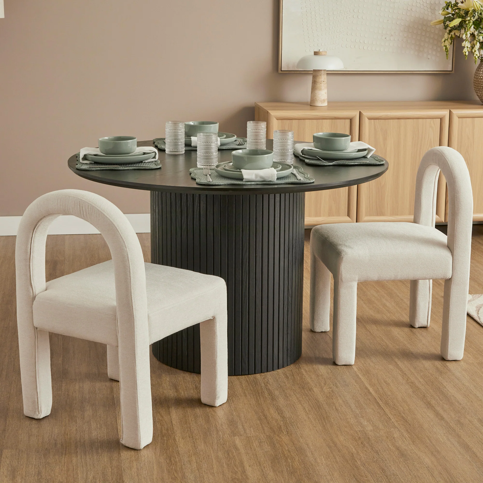Cove Dining Table Black and Alexis Set of 4 Dining Chairs Cream Set - Image 2