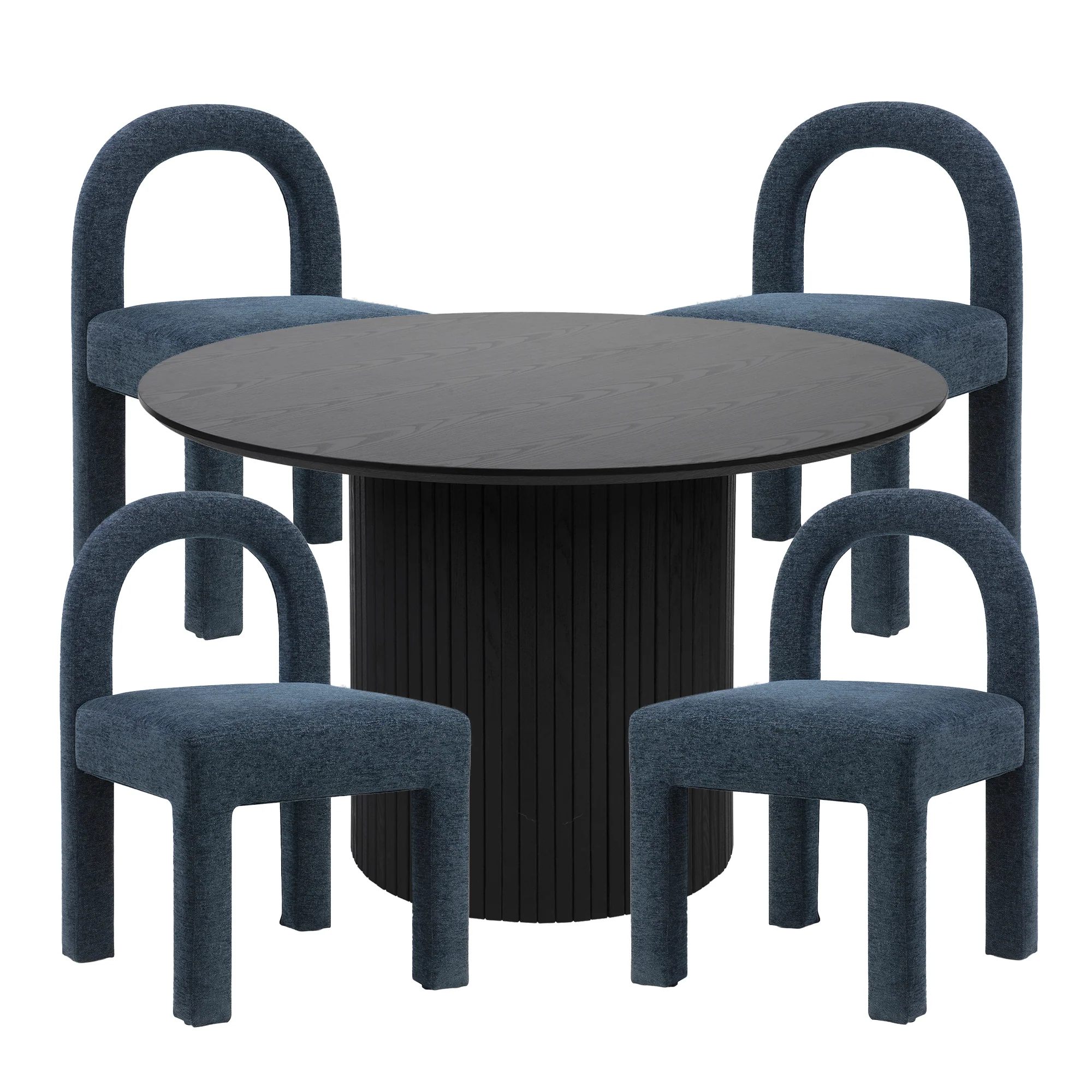 Cove Dining Table Black and Alexis Set of 4 Dining Chairs Indigo Set