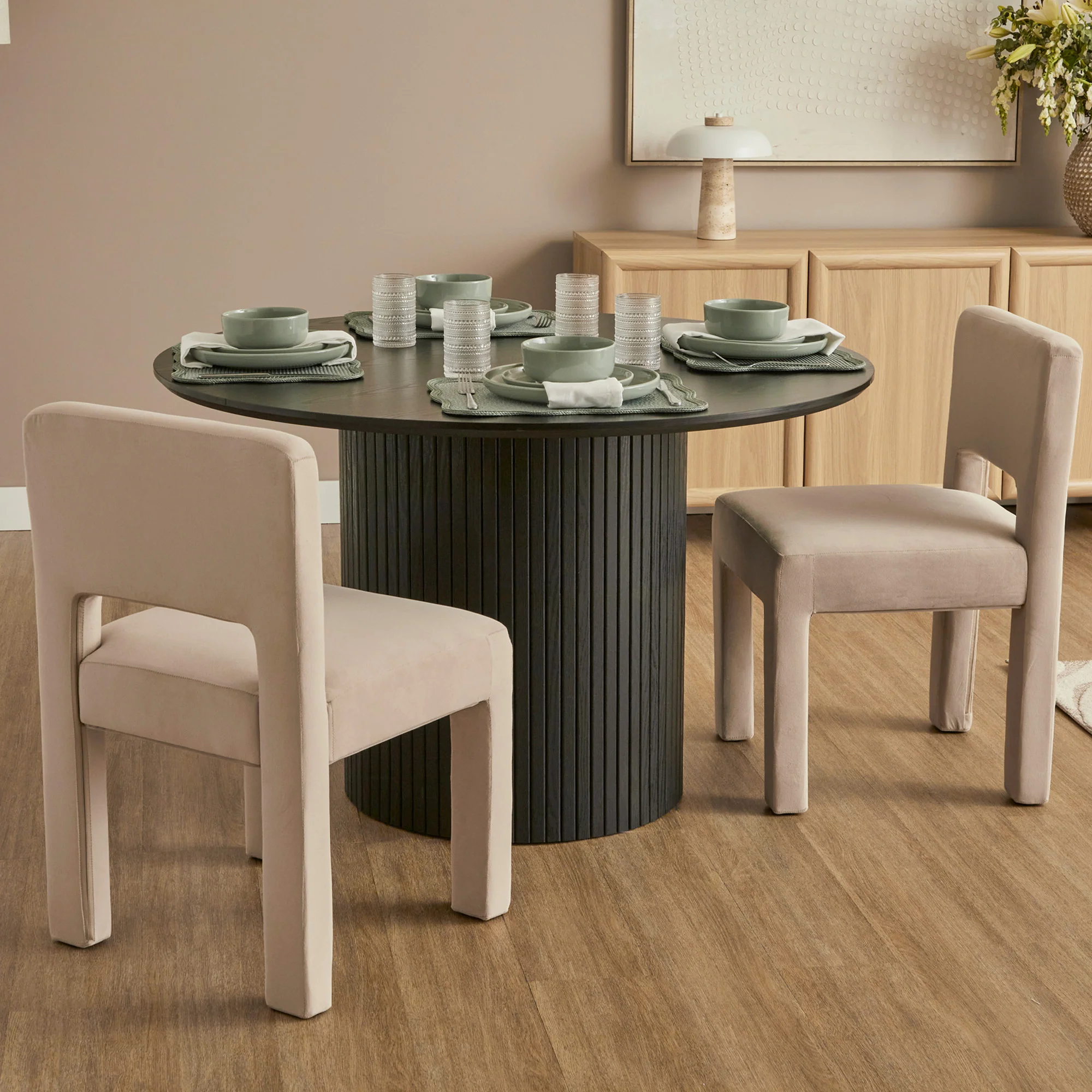 Cove Dining Table Black and Claude Set of 4 Dining Chairs Beige Set - Image 2