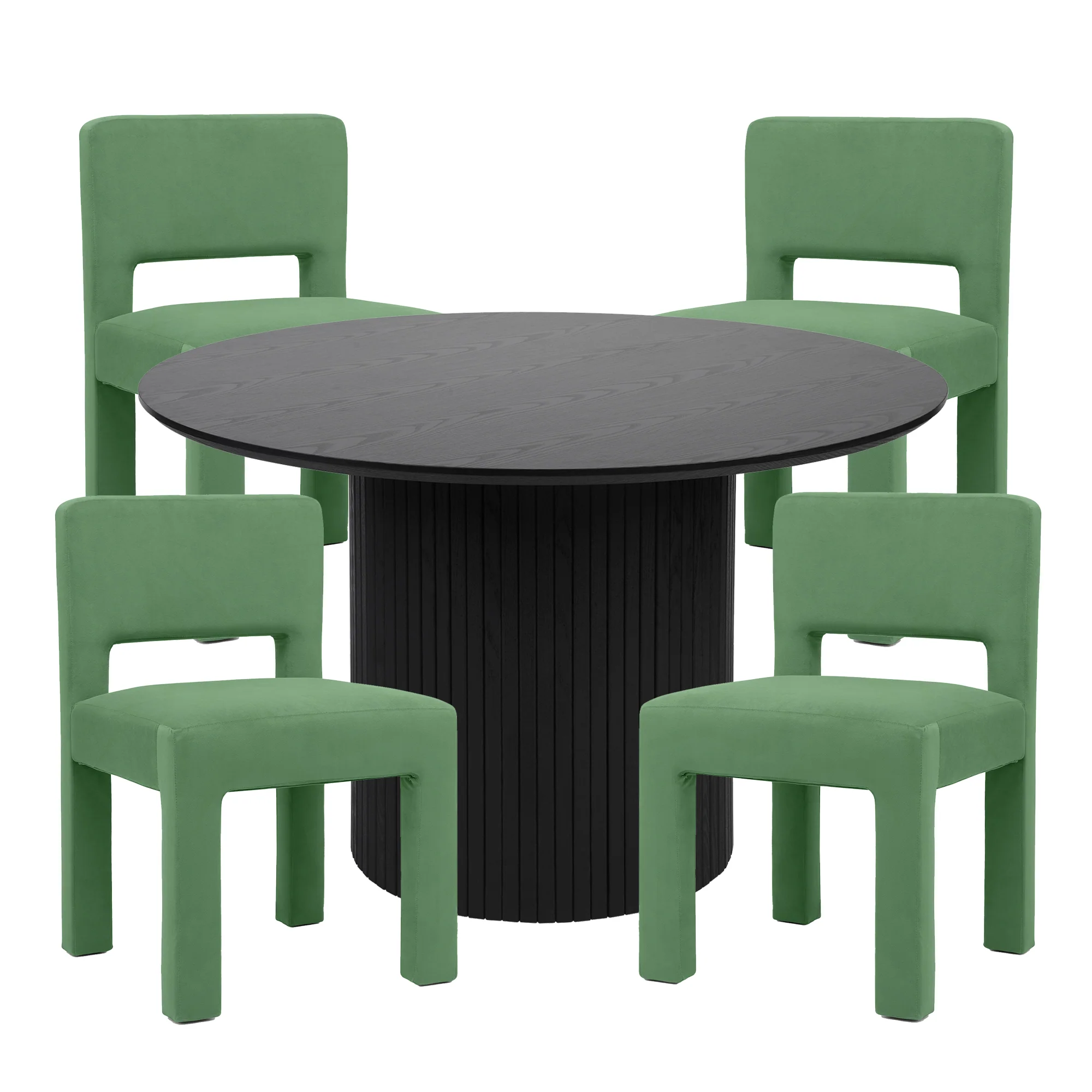Cove Dining Table Black and Claude Set of 4 Dining Chairs Green Set