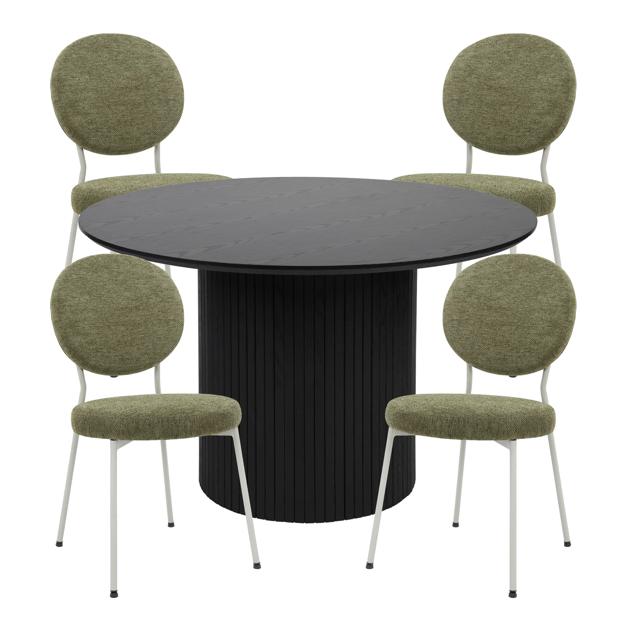 Cove Dining Table Black and Dora Set of 4 Dining Chairs Green Set