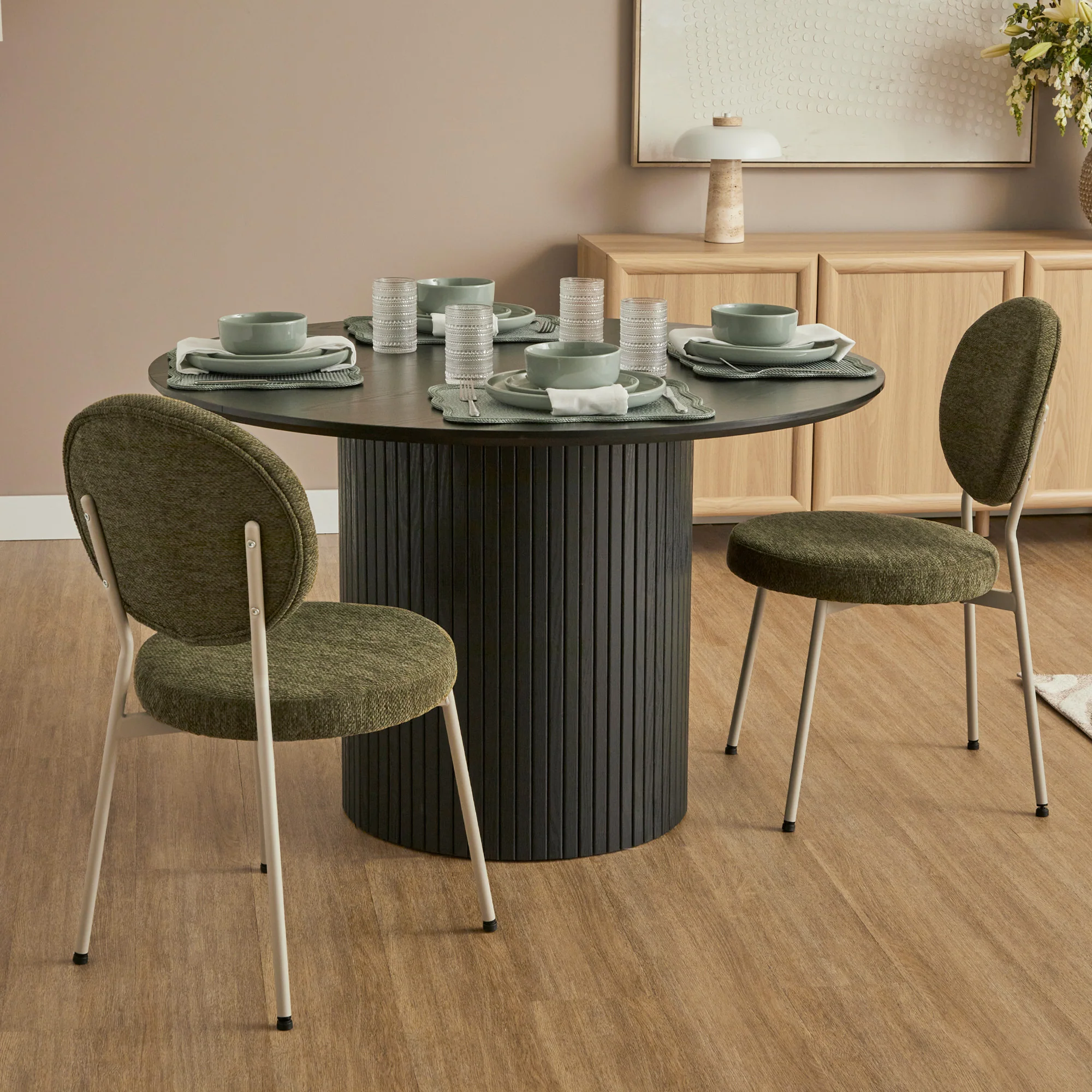 Cove Dining Table Black and Dora Set of 4 Dining Chairs Green Set - Image 2
