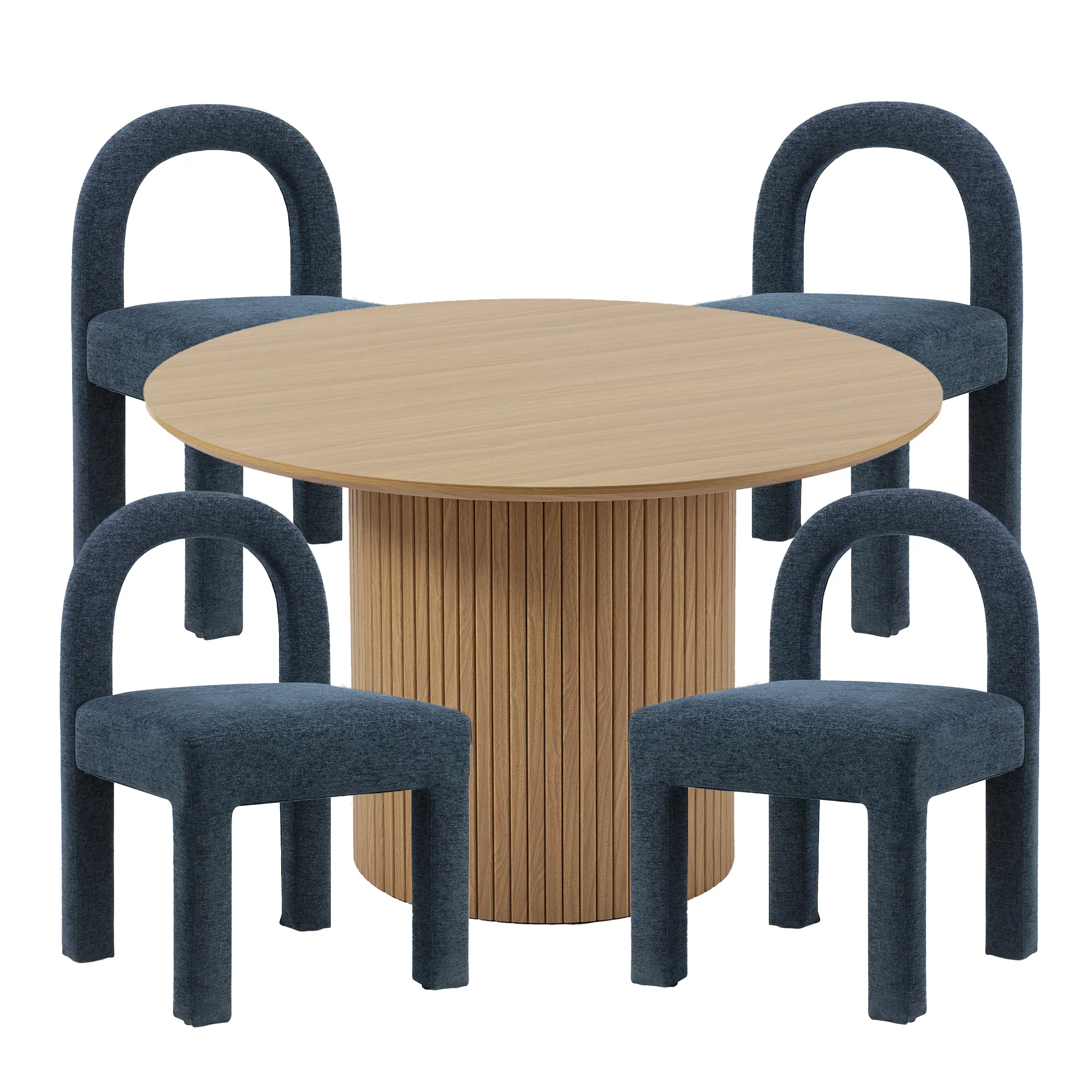 Cove Dining Table Oak and Alexis Set of 4 Dining Chairs Indigo Set