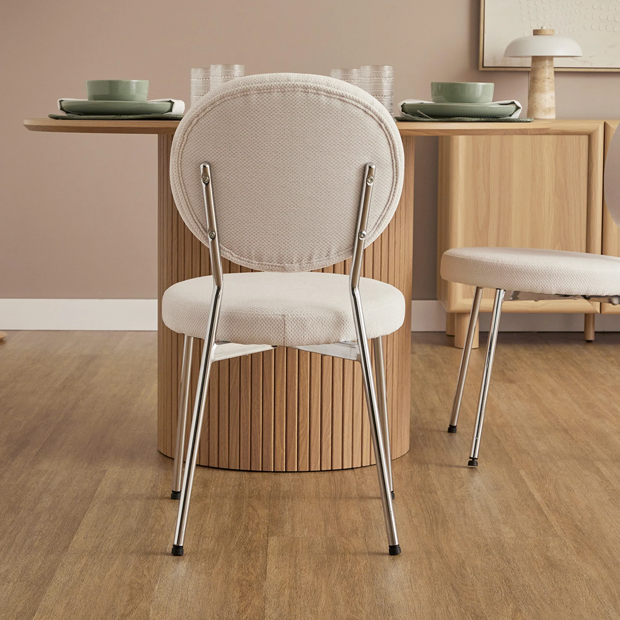 Dora Set of 2 Dining Chairs Chrome and Cream - Image 9