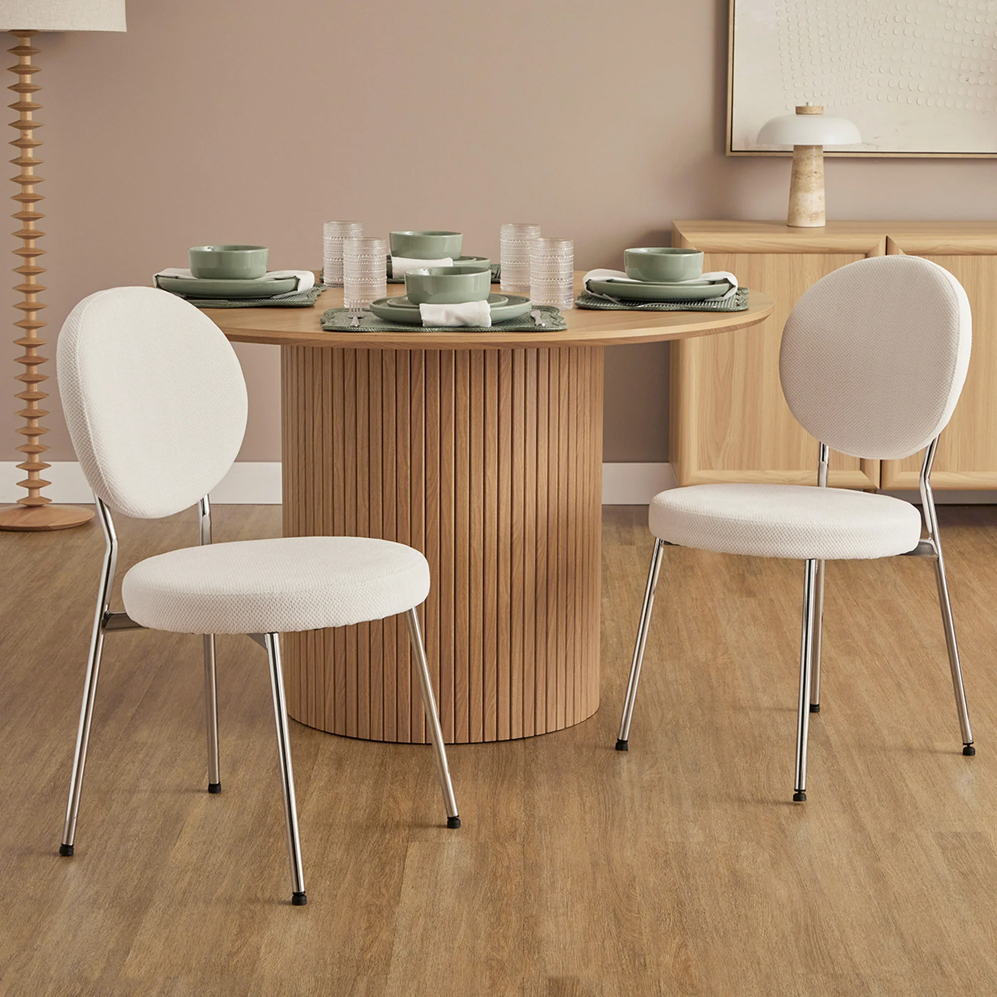 Dora Set of 4 Dining Chairs Chrome and Cream - Image 2