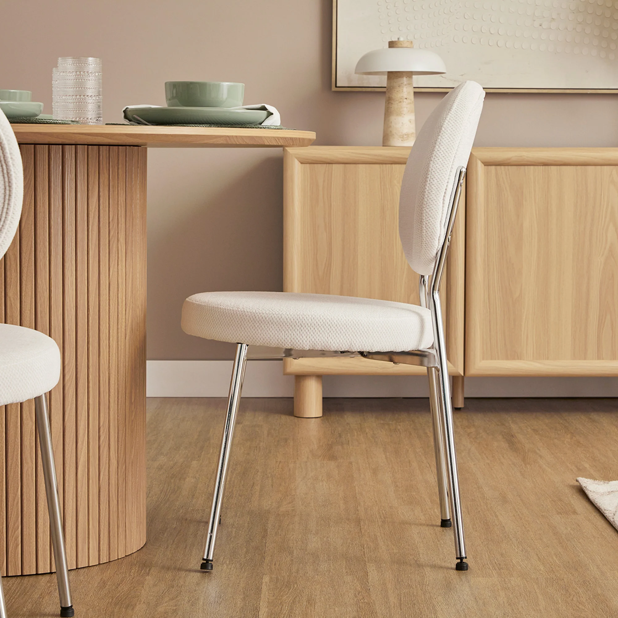 Dora Set of 4 Dining Chairs Chrome and Cream - Image 5