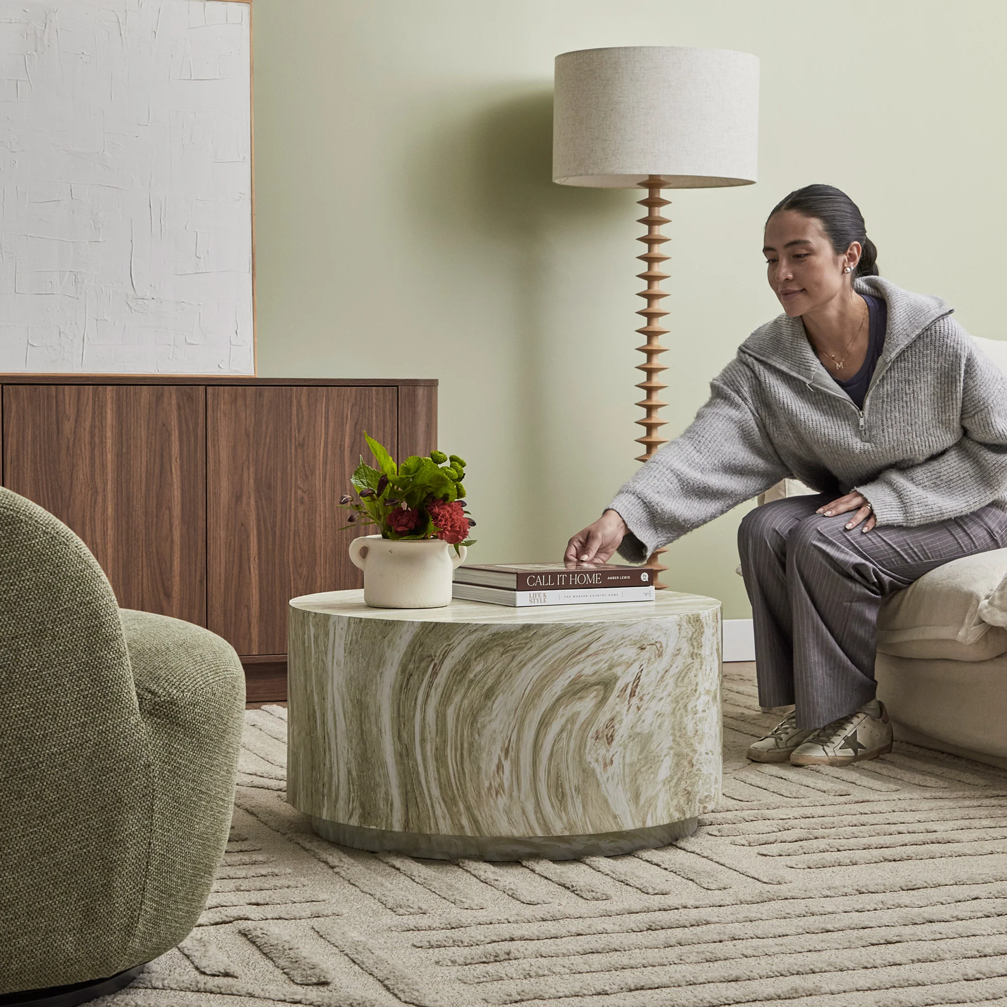 Elena Green Marble Look Coffee Table - Image 5