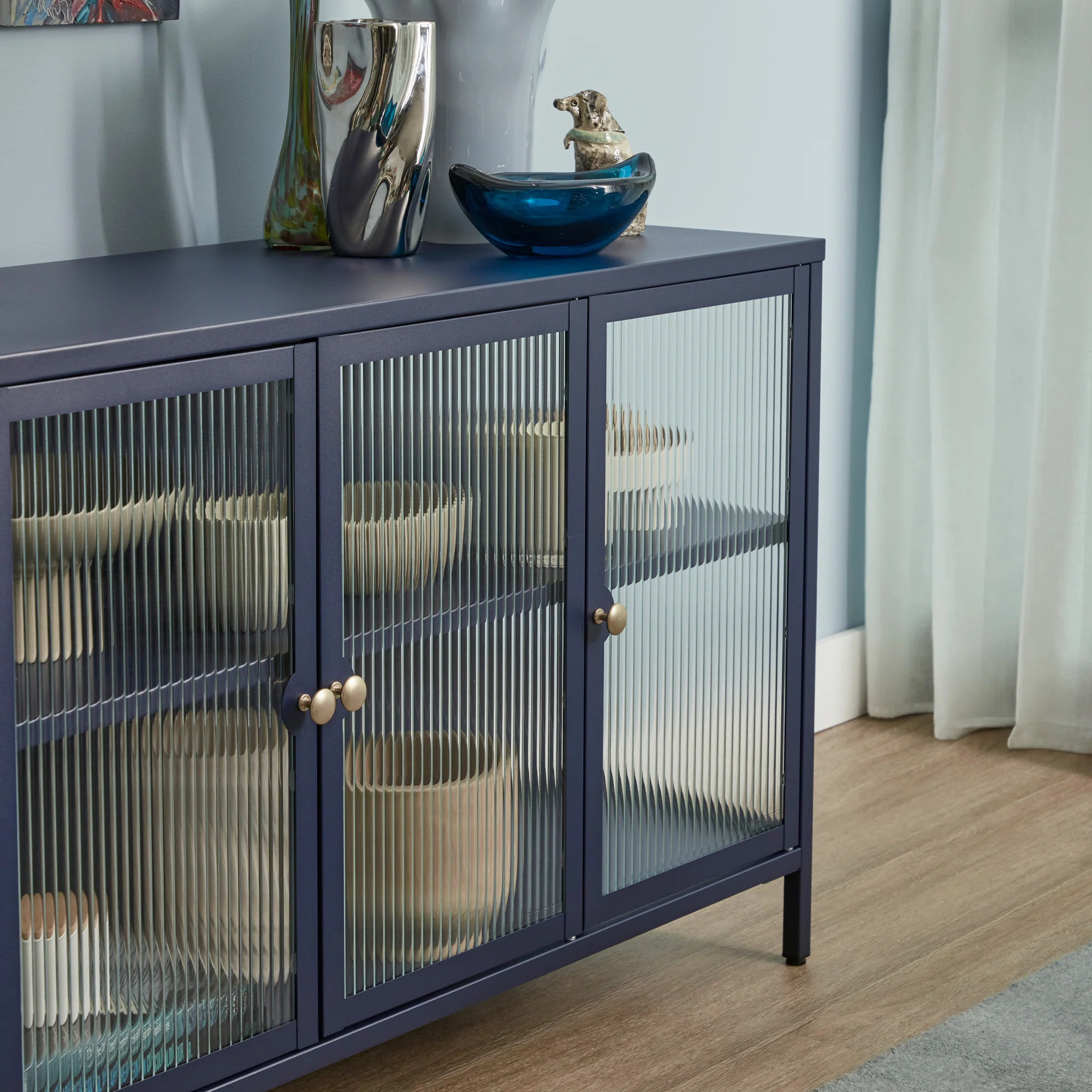 Ella 3 Door Modern Metal Buffet Navy - Image 9