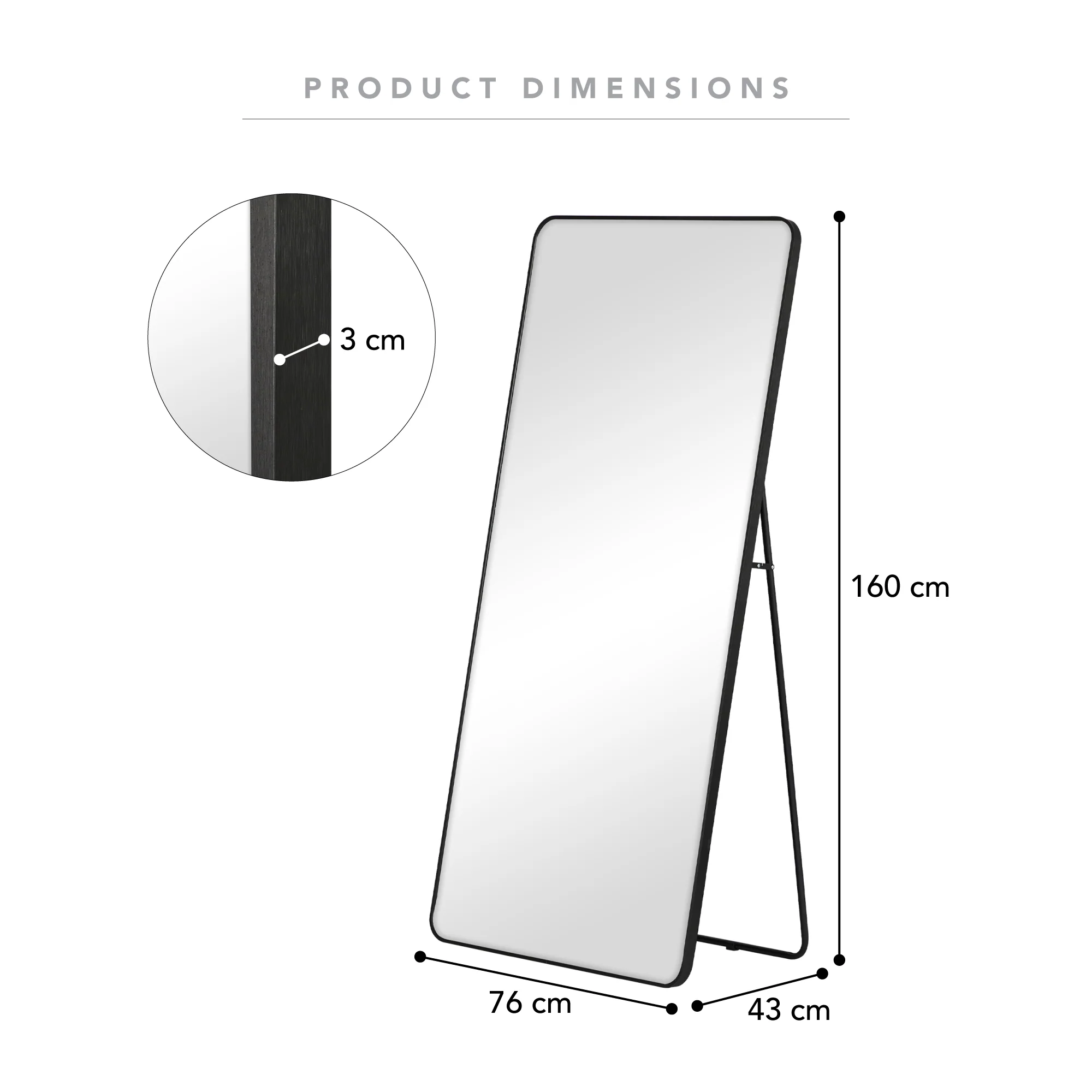 Elle 160cm Rectangle Mirror Black - Image 3