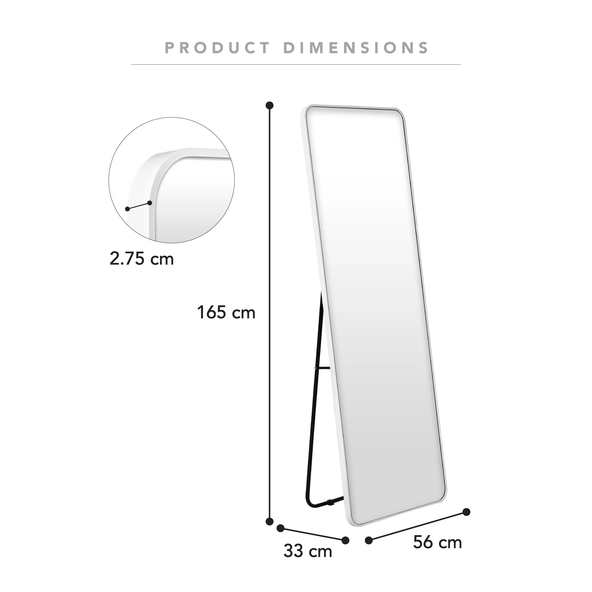 Elle 165cm Rectangle Standing Full Length Mirror White - Image 3