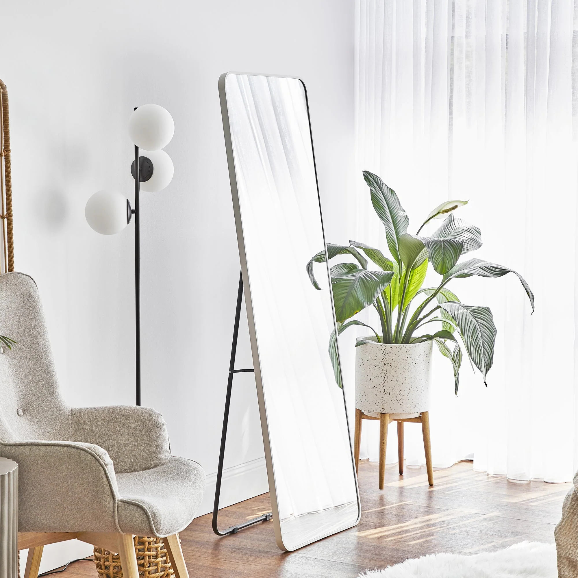 Elle 165cm Rectangle Standing Full Length Mirror White - Image 6