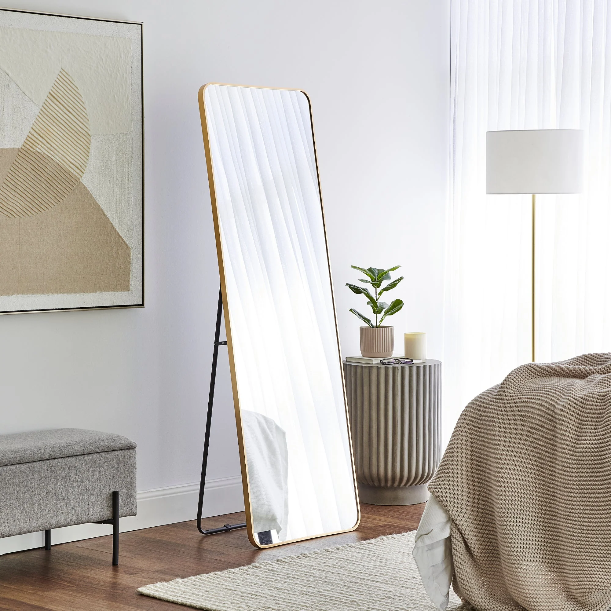 Elle 165cm Rectangle Standing Full Length Mirror Gold