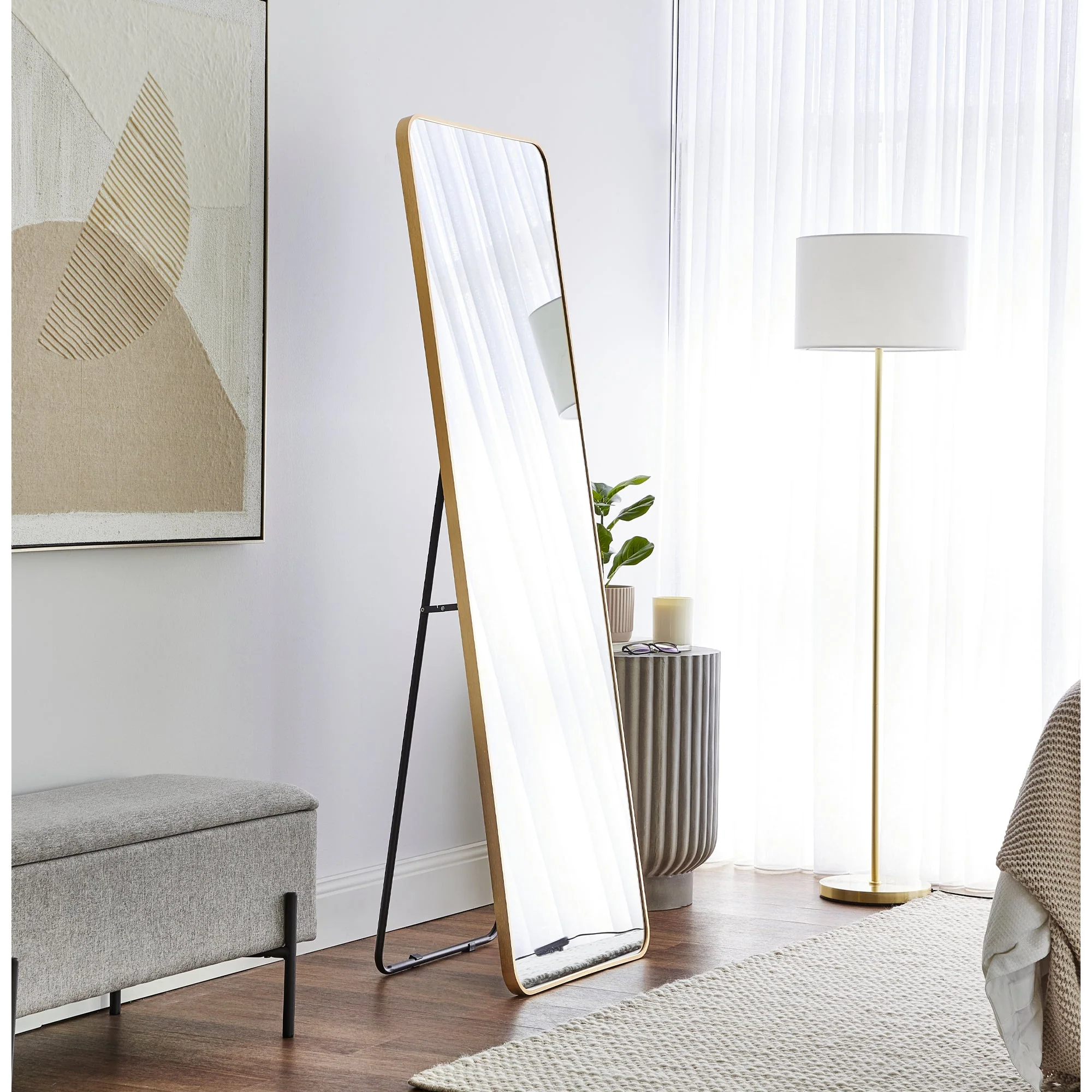 Elle 165cm Rectangle Standing Full Length Mirror Gold - Image 5