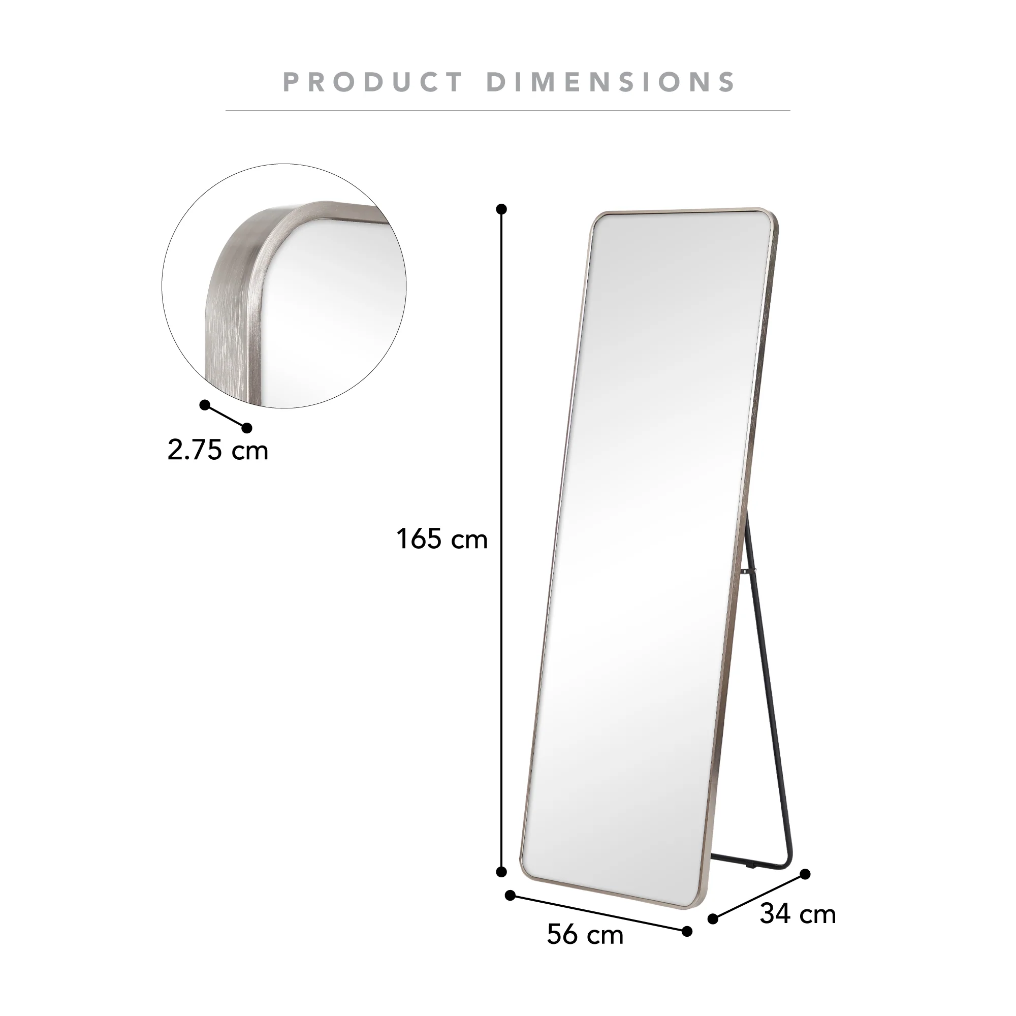 Elle 165cm Rectangle Standing Full Length Mirror Gunmetal Grey - Image 3