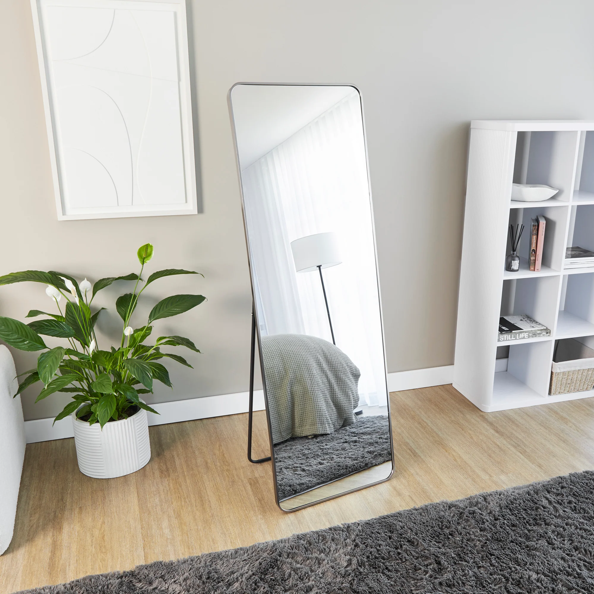 Elle 165cm Rectangle Standing Full Length Mirror Gunmetal Grey - Image 4