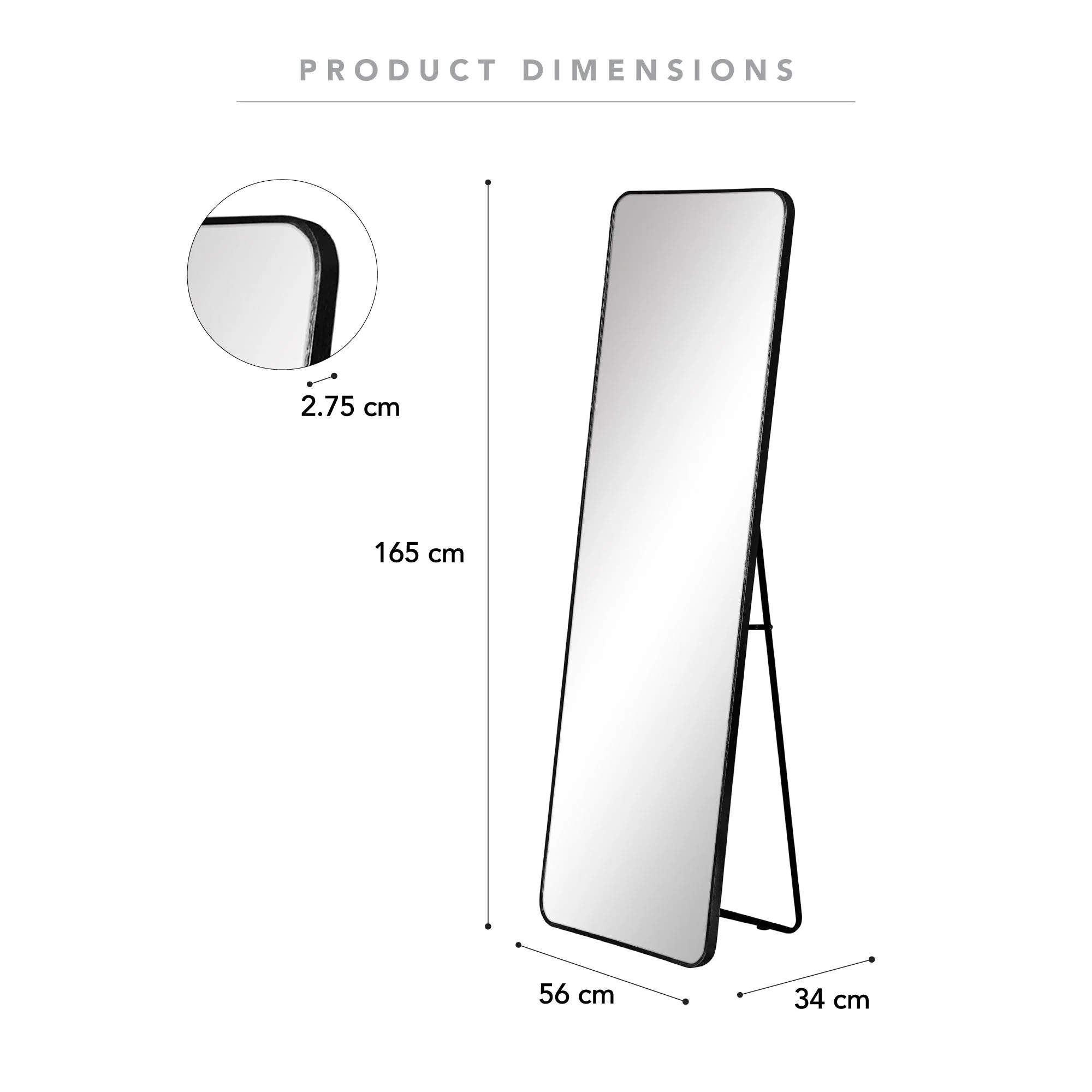 Elle 165cm Rectangle Standing Full Length Mirror Black - Image 3