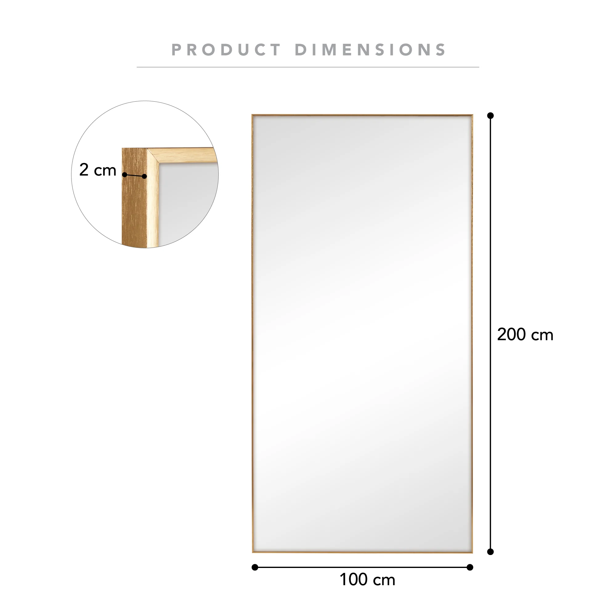 Elle XXL 200cm Rectangle Mirror Gold - Image 3