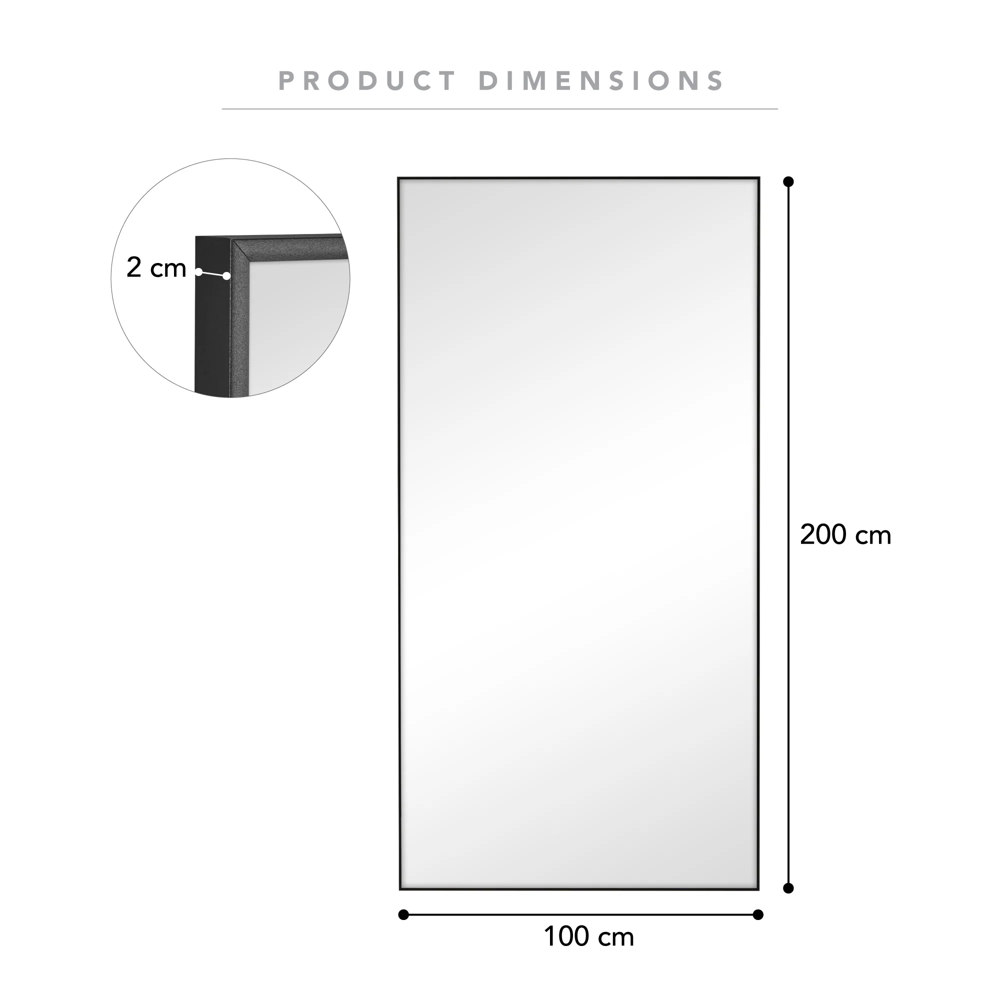 Elle XXL 200cm Rectangle Mirror Black - Image 3