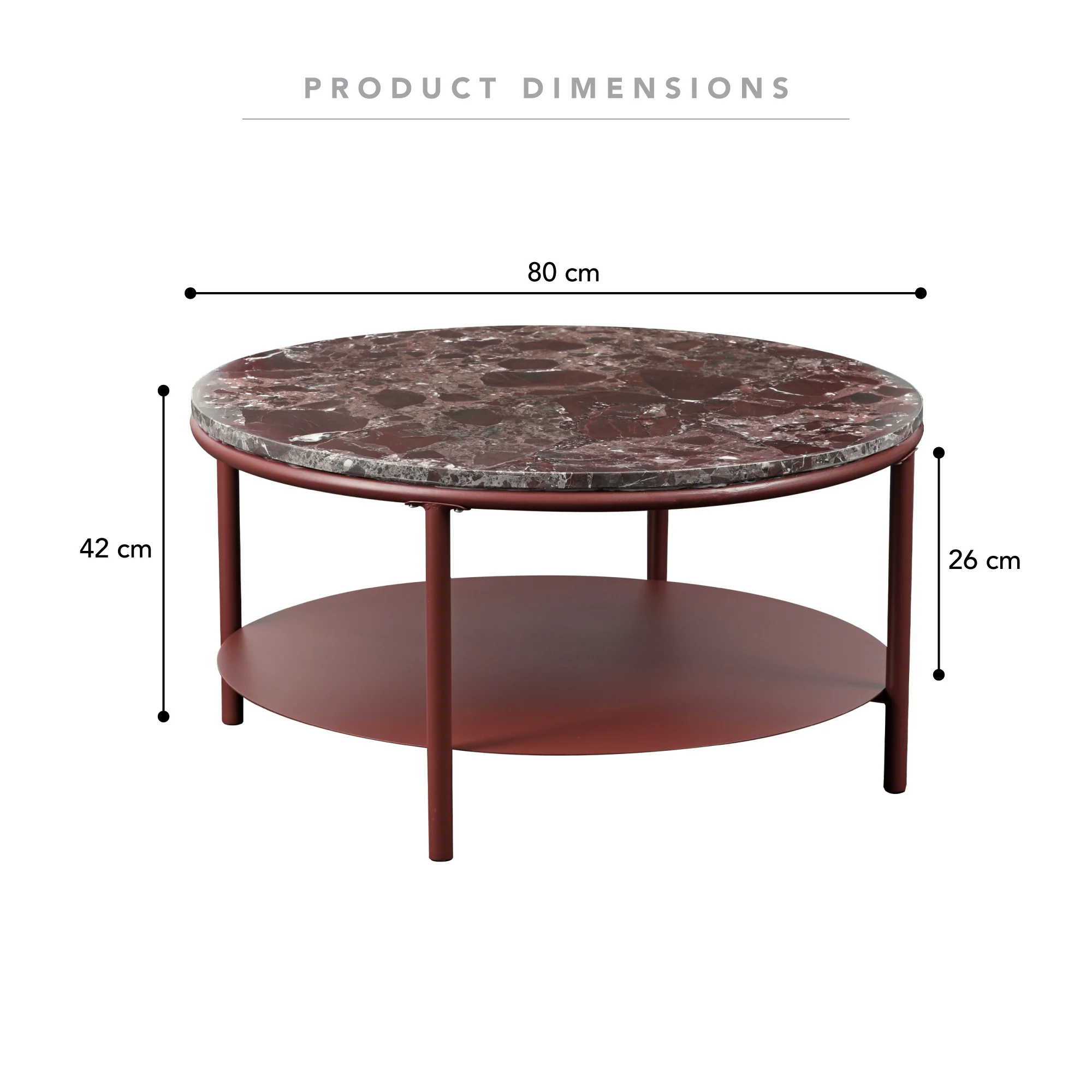 Fernando Marble and Metal Coffee Table Red - Image 3