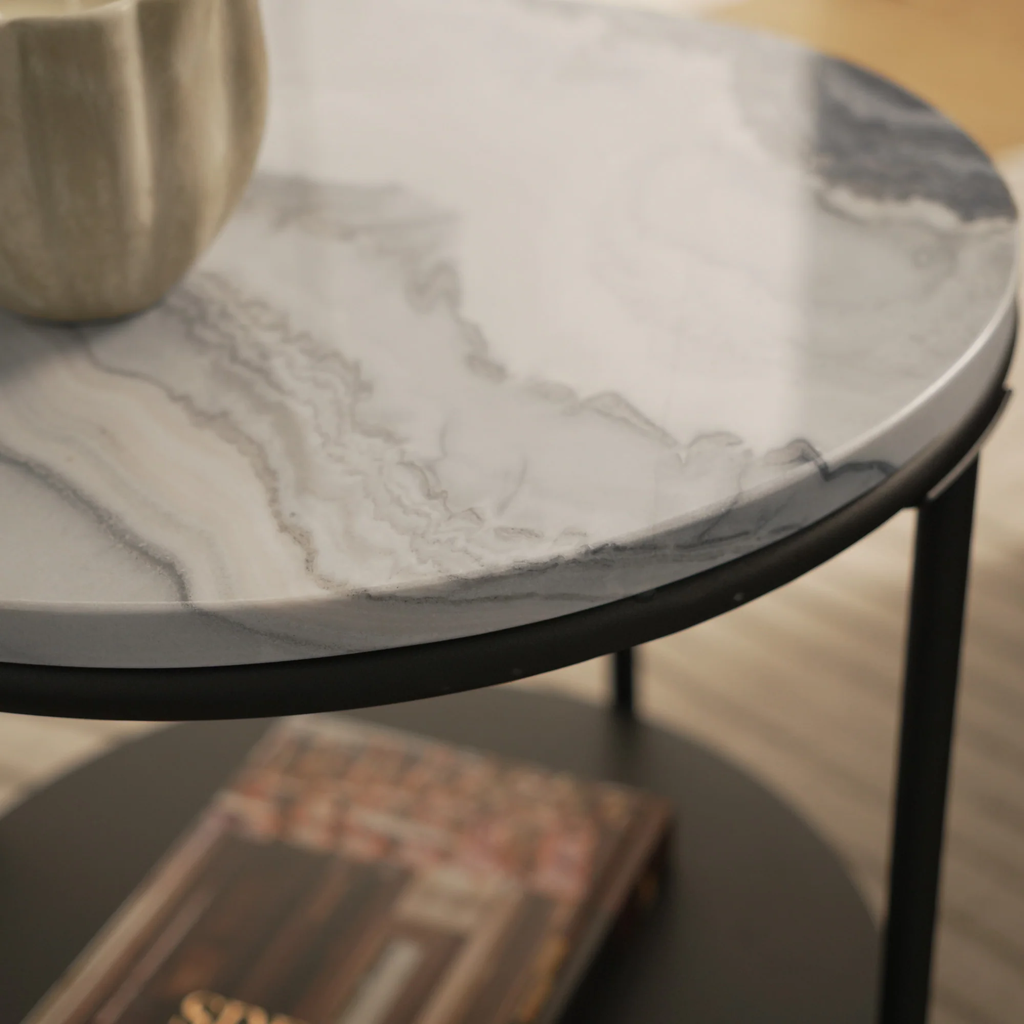 Fernando Marble and Metal Side Table Black - Image 4