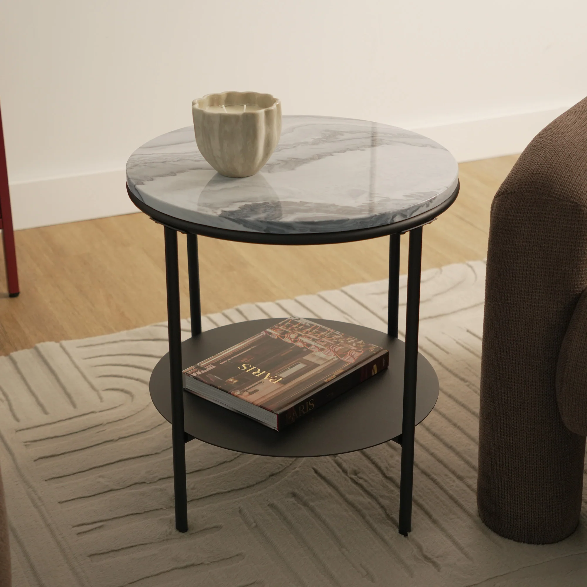 Fernando Marble and Metal Side Table Black - Image 5
