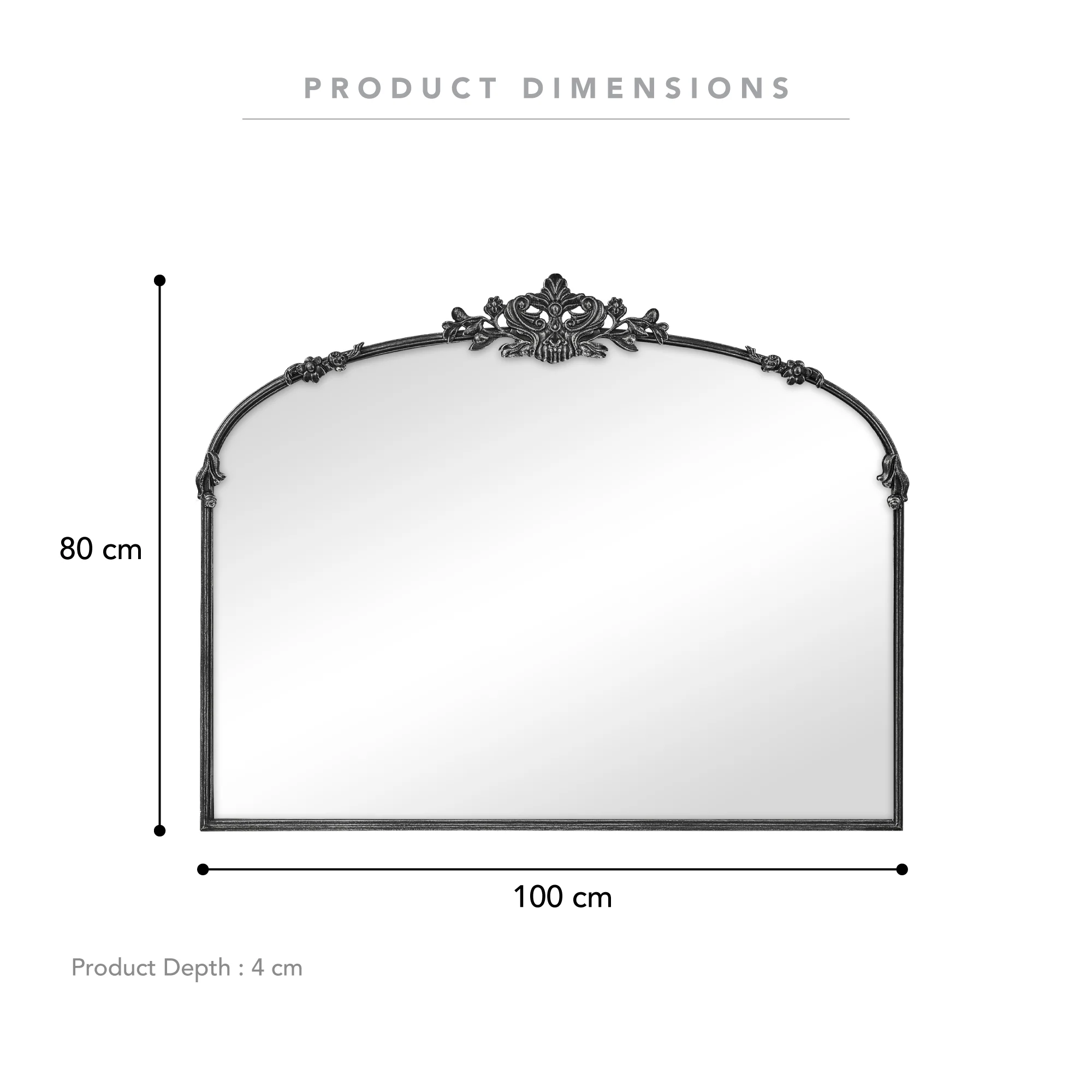 Florence 100cm Baroque Mirror Black - Image 3